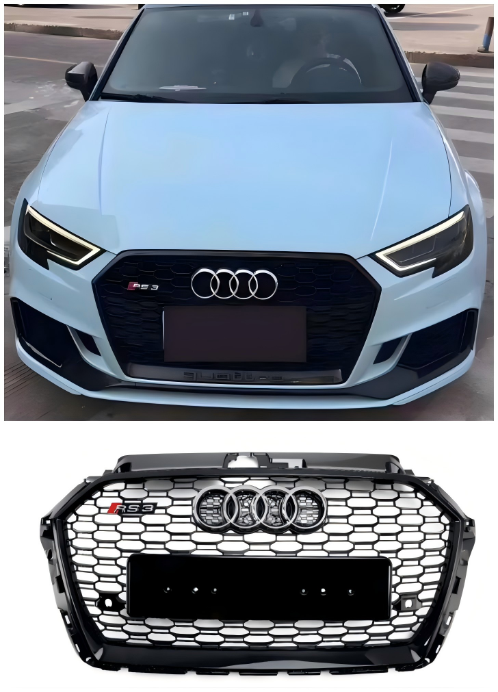 2017-2019 Audi A3 8V RS3 Style Honeycomb Mesh Front Bumper Grille Black