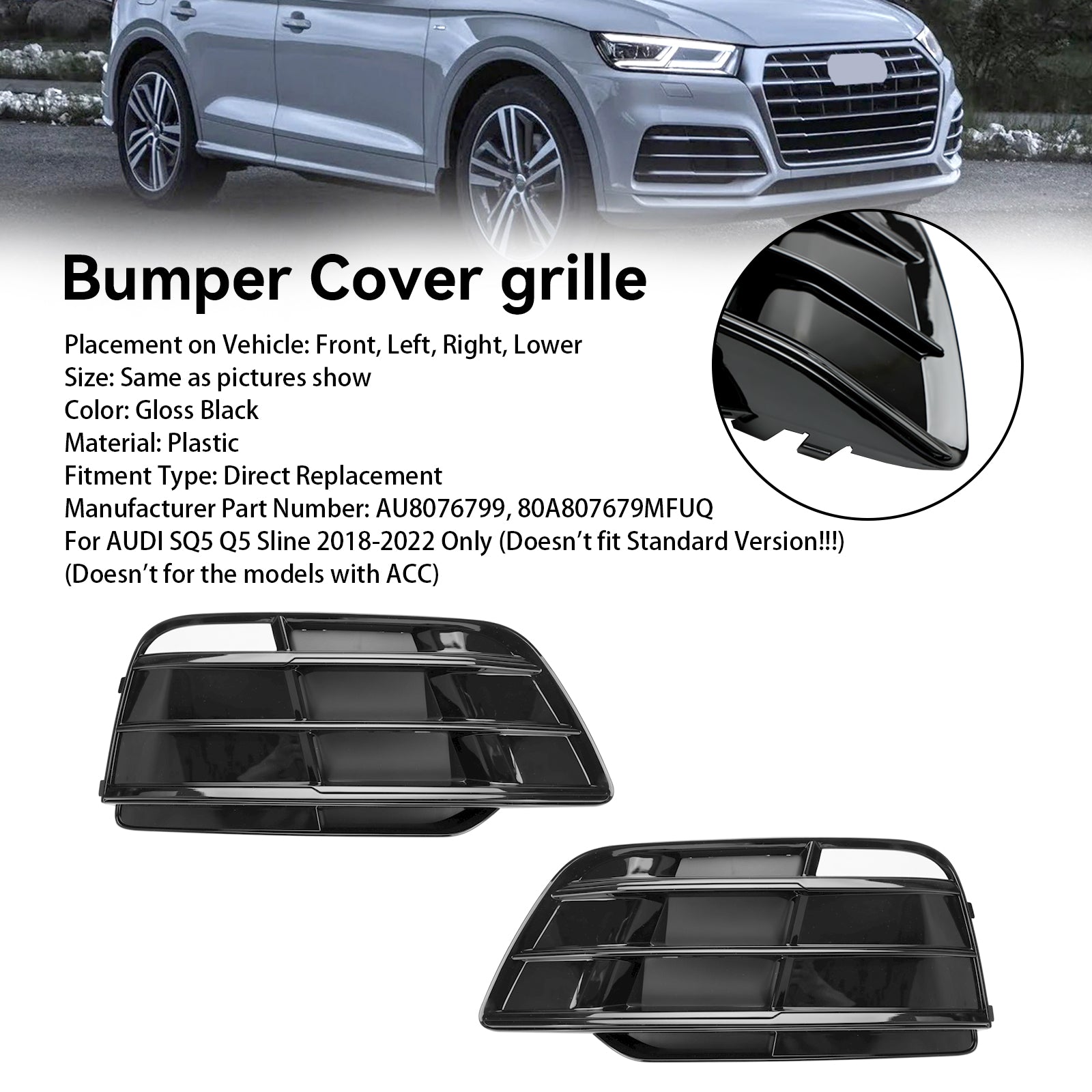 Audi Q5 SQ5 Pre-Facelift 2018-2022 Parrilla de parachoques delantero 80A807679MRU6