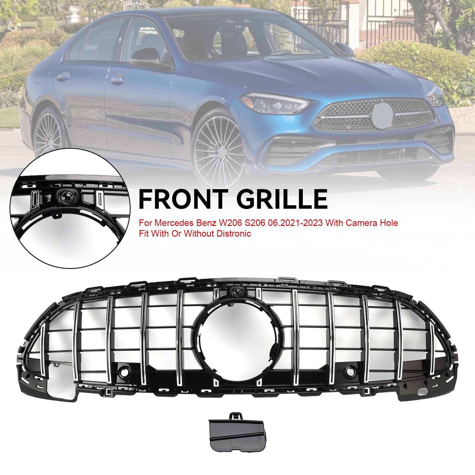 Mercedes Benz W206 2022-2023 GTR Style Front Bumper Grille Grill W/Camera
