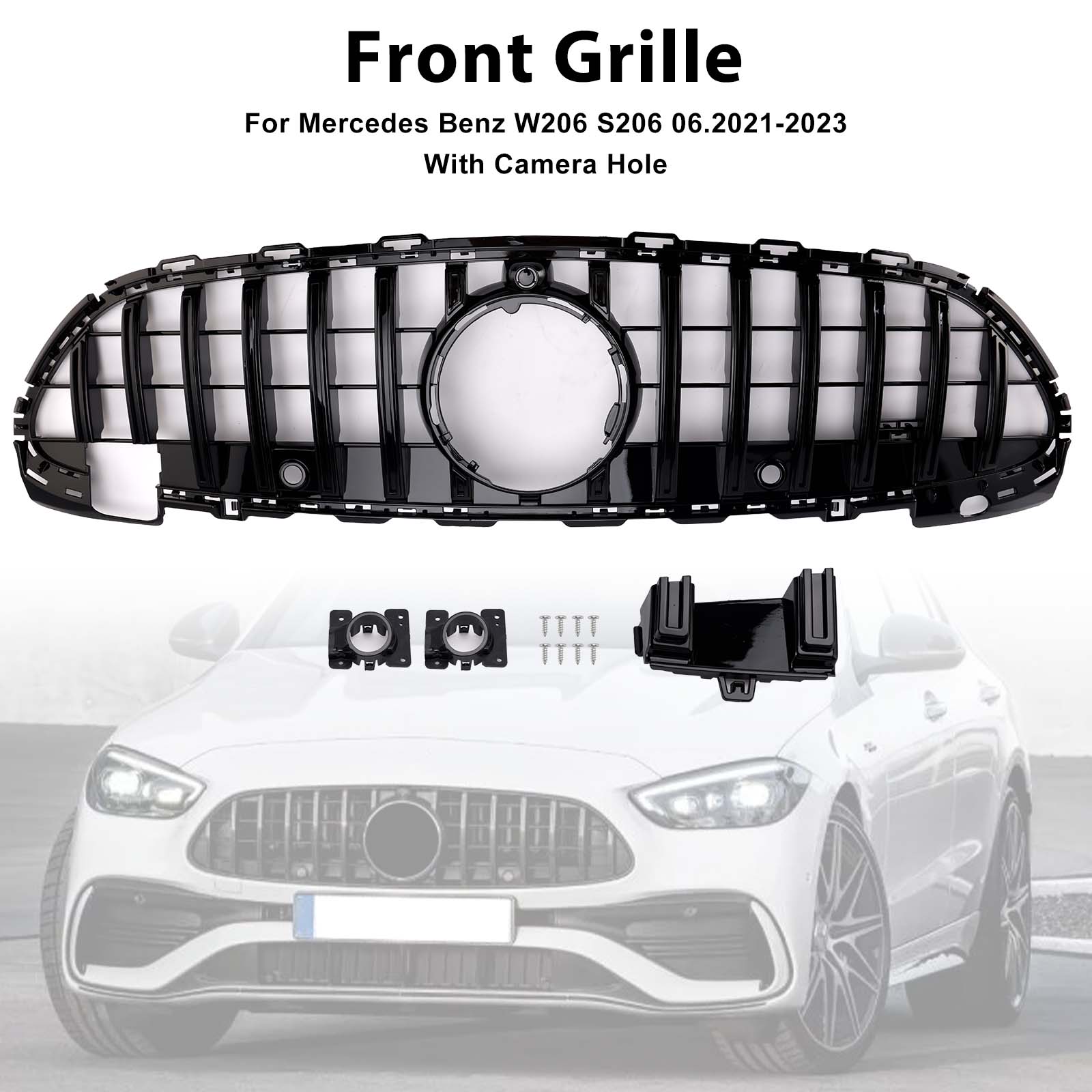 2022-2023 Mercedes Benz W206 W/Camera GTR Style Front Bumper Grille Grill