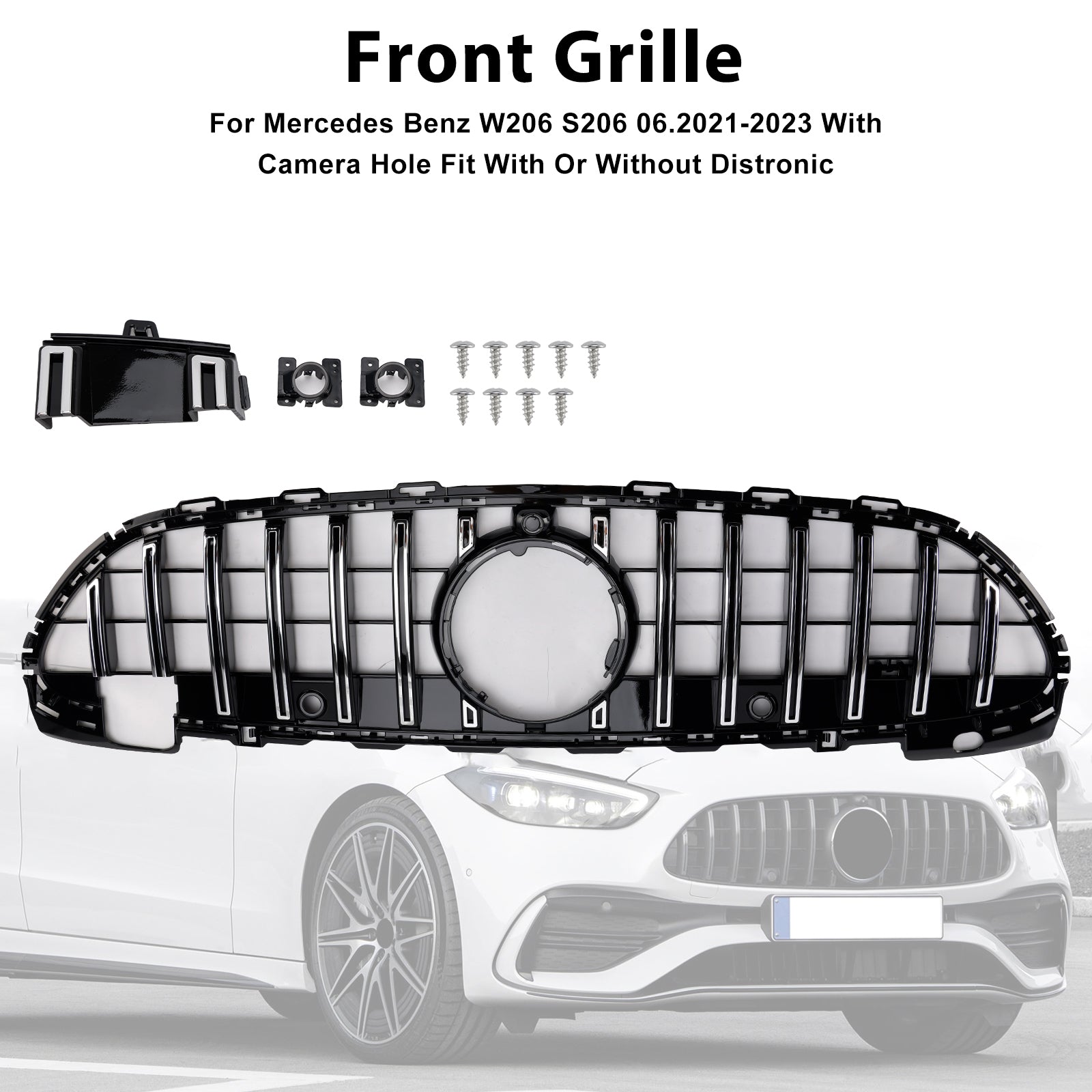 2022-2023 Mercedes Benz W206 W/Camera GT-R Style Front Bumper Grille Grill