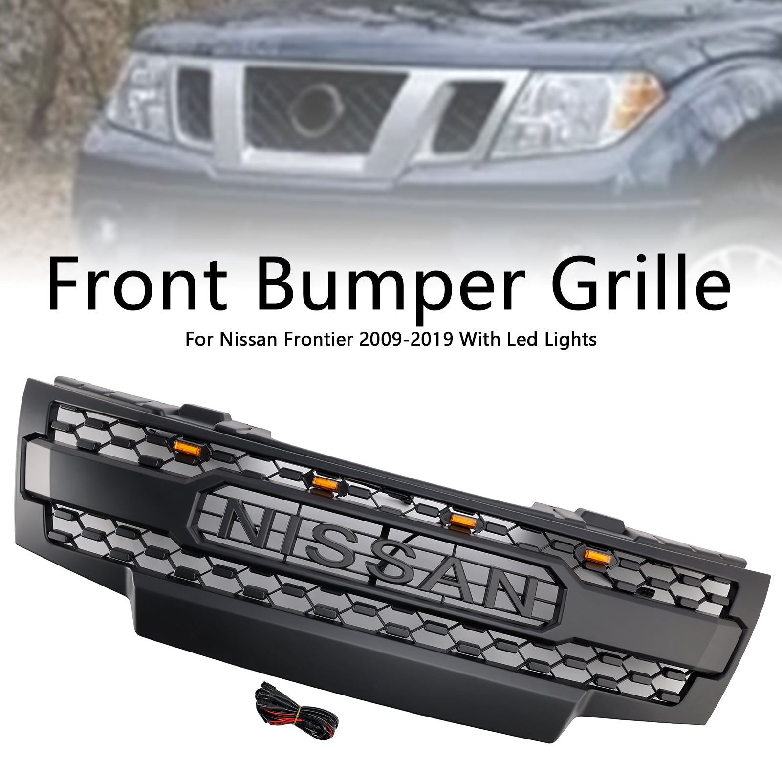 2009-2019 Nissan Frontier W/Led Lights Black Front Bumper Grill Grille