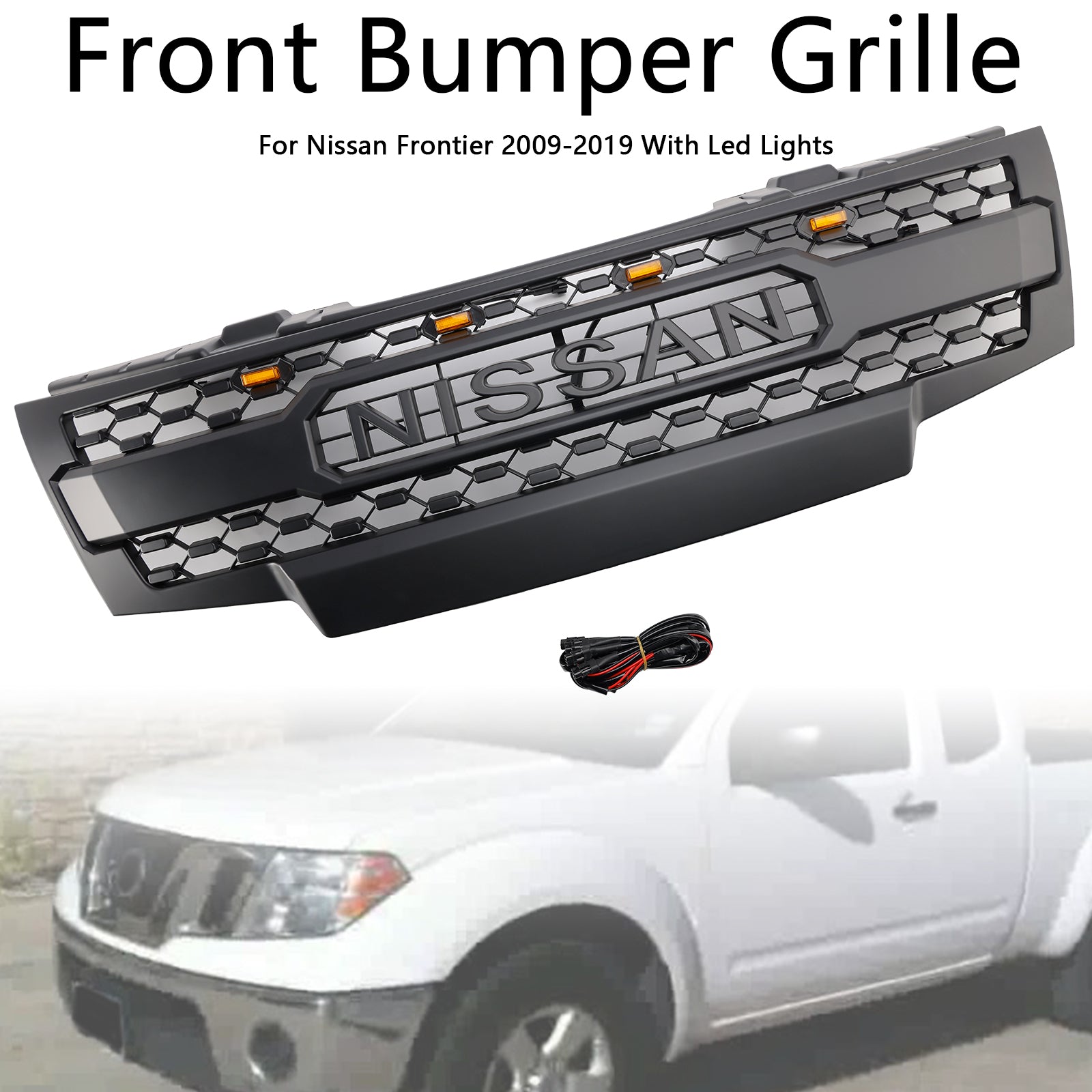 2009-2019 Nissan Frontier W/Led Lights Black Front Bumper Grill Grille
