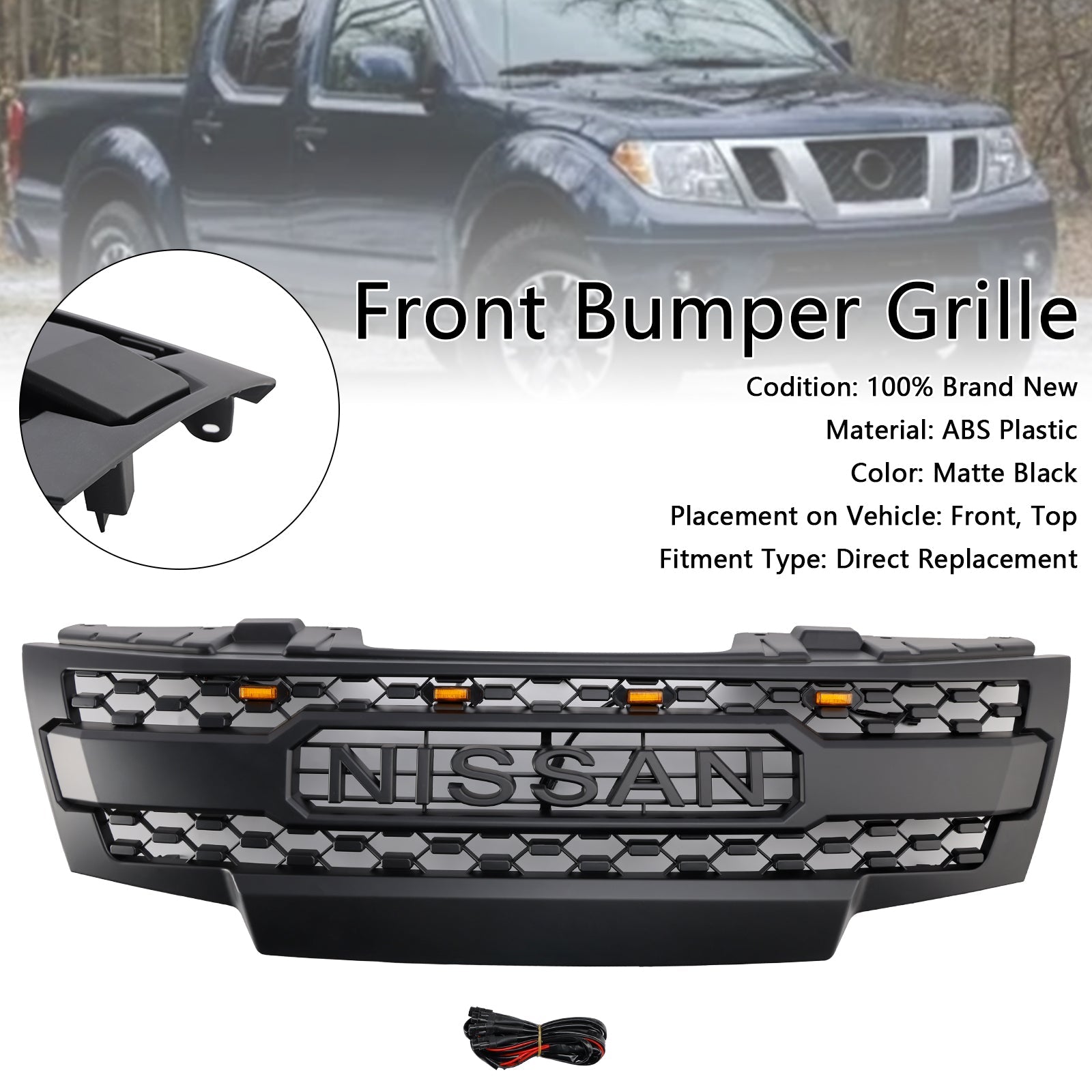 2009-2019 Nissan Frontier W/Led Lights Black Front Bumper Grill Grille