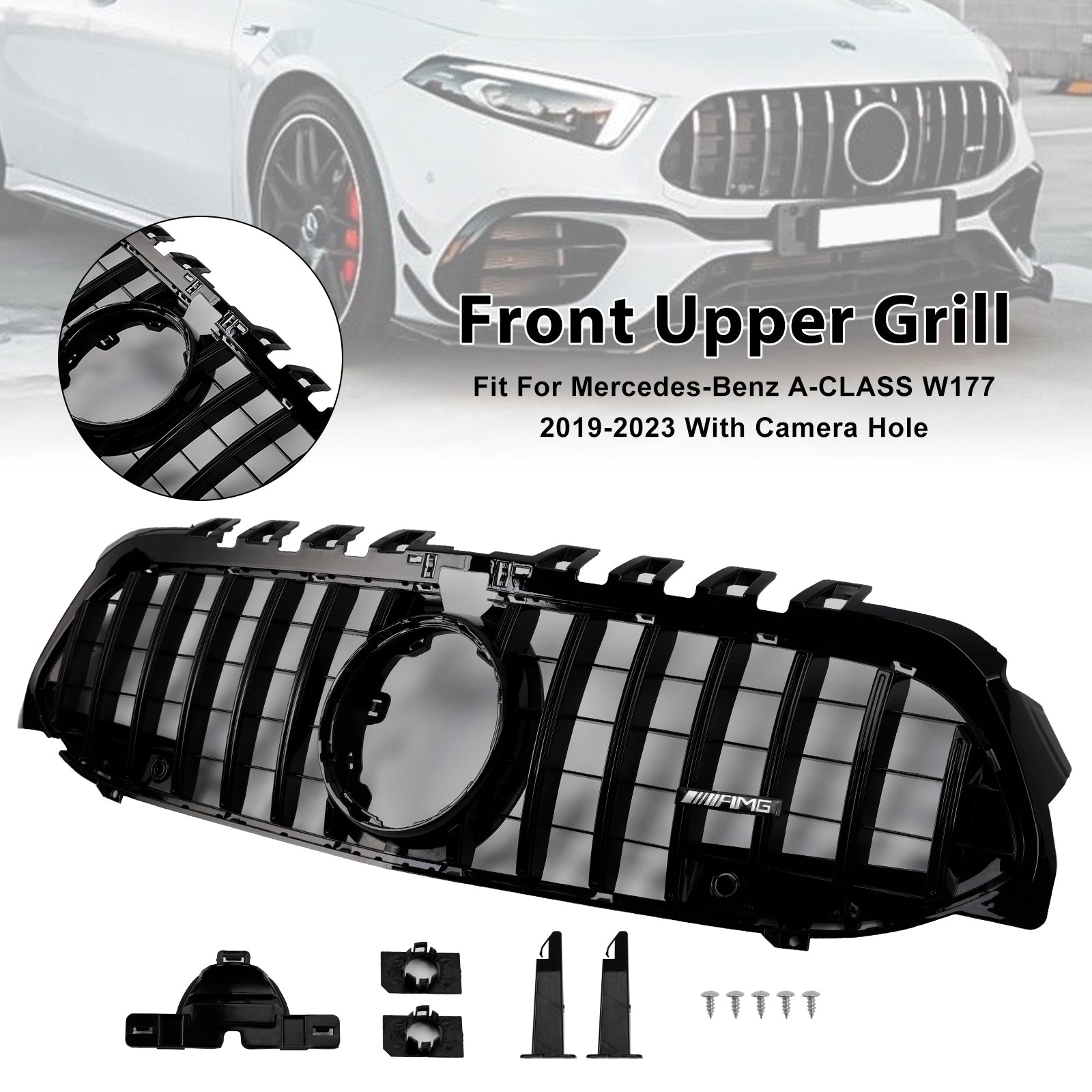 2019-2023 Mercedes Benz A-Class W177 GT-Style Front Bumper Grille Black