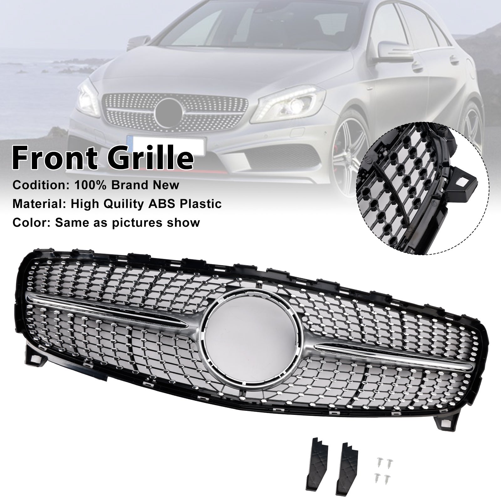 2016-2018 MERCEDES BENZ A CLASS W176 Front Bumper Grill Grille Diamond