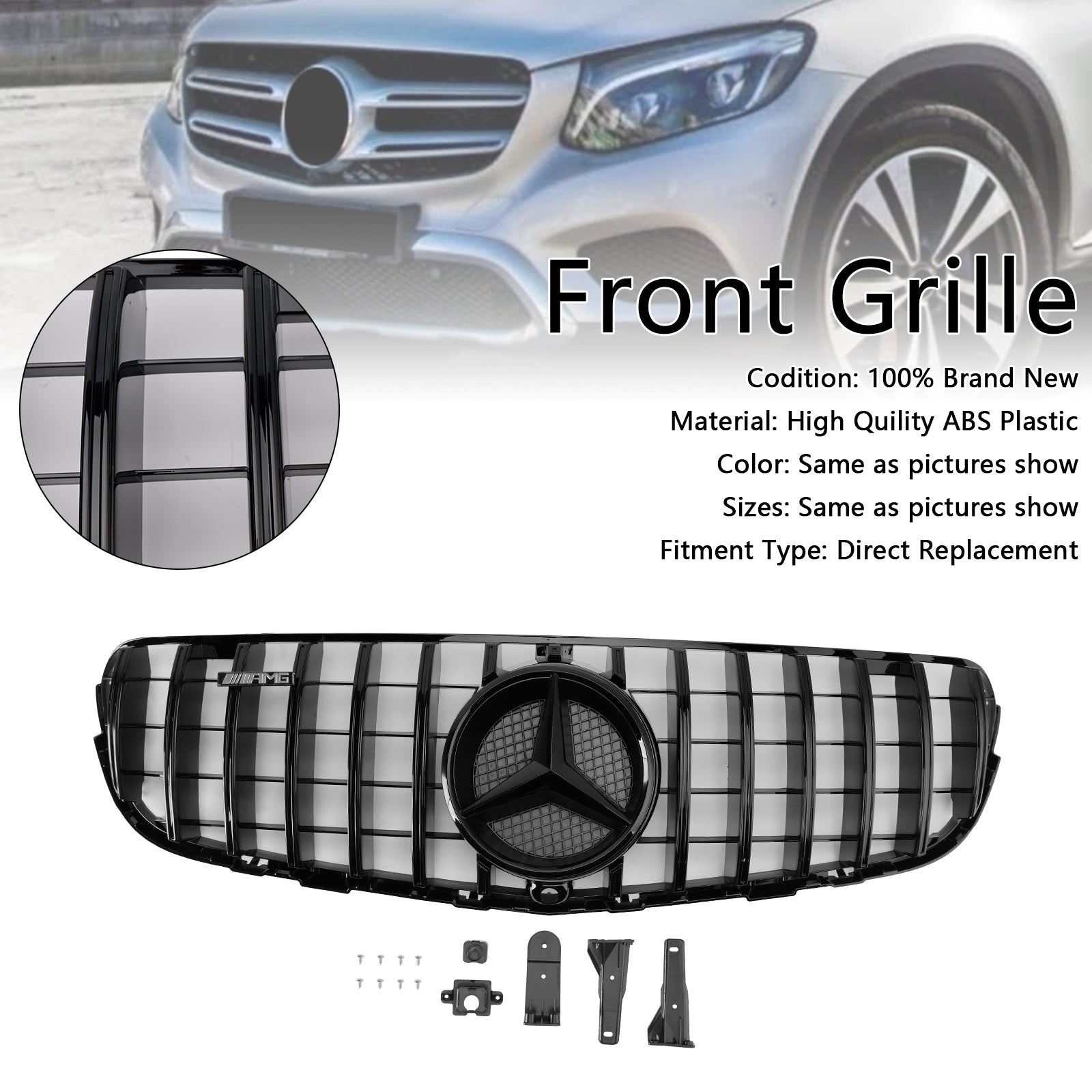 2015-2019 Mercedes Benz GLC X253 C253 Front Bumper Grill Grille Gloss Black