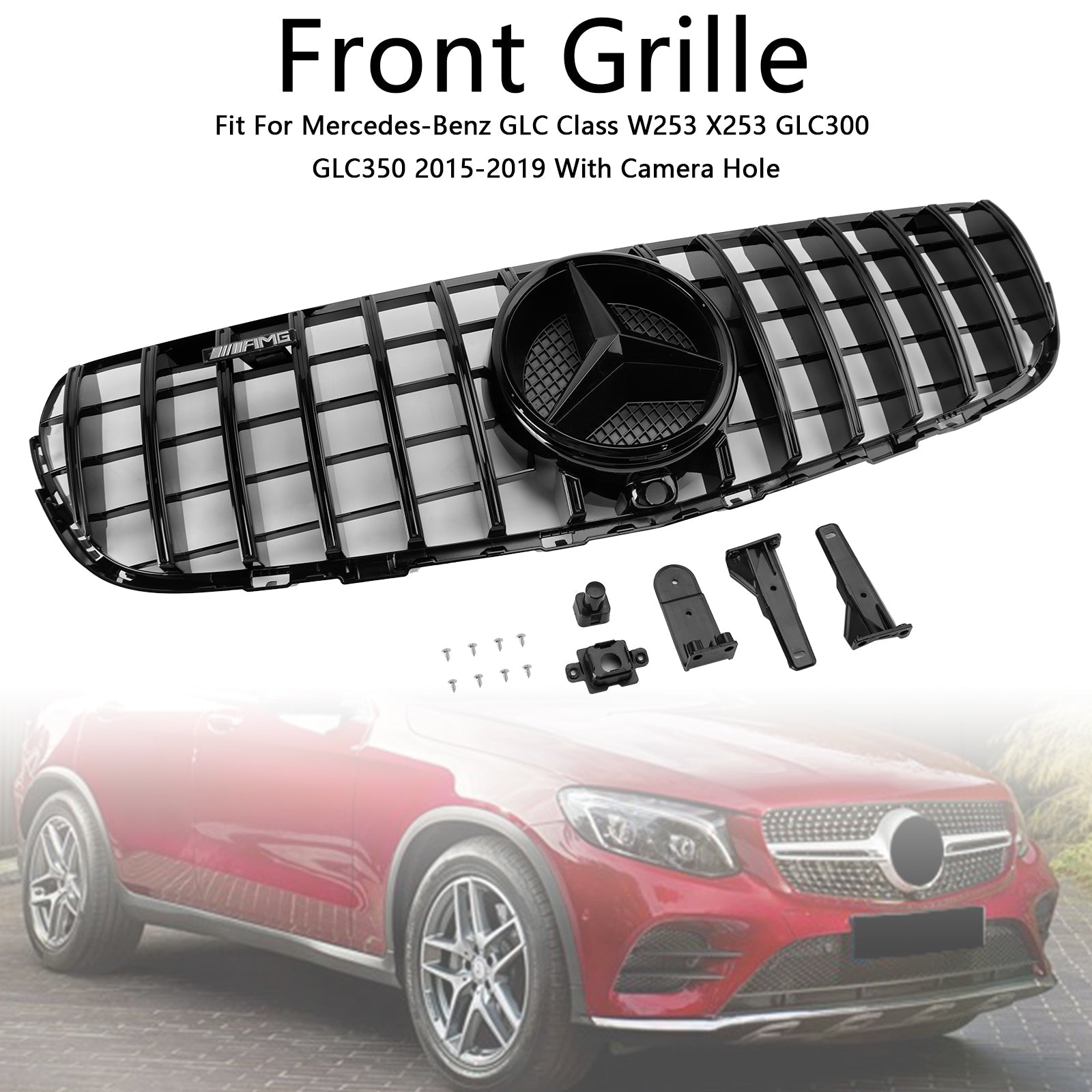 2015-2019 Mercedes Benz GLC X253 C253 Front Bumper Grill Grille Gloss Black