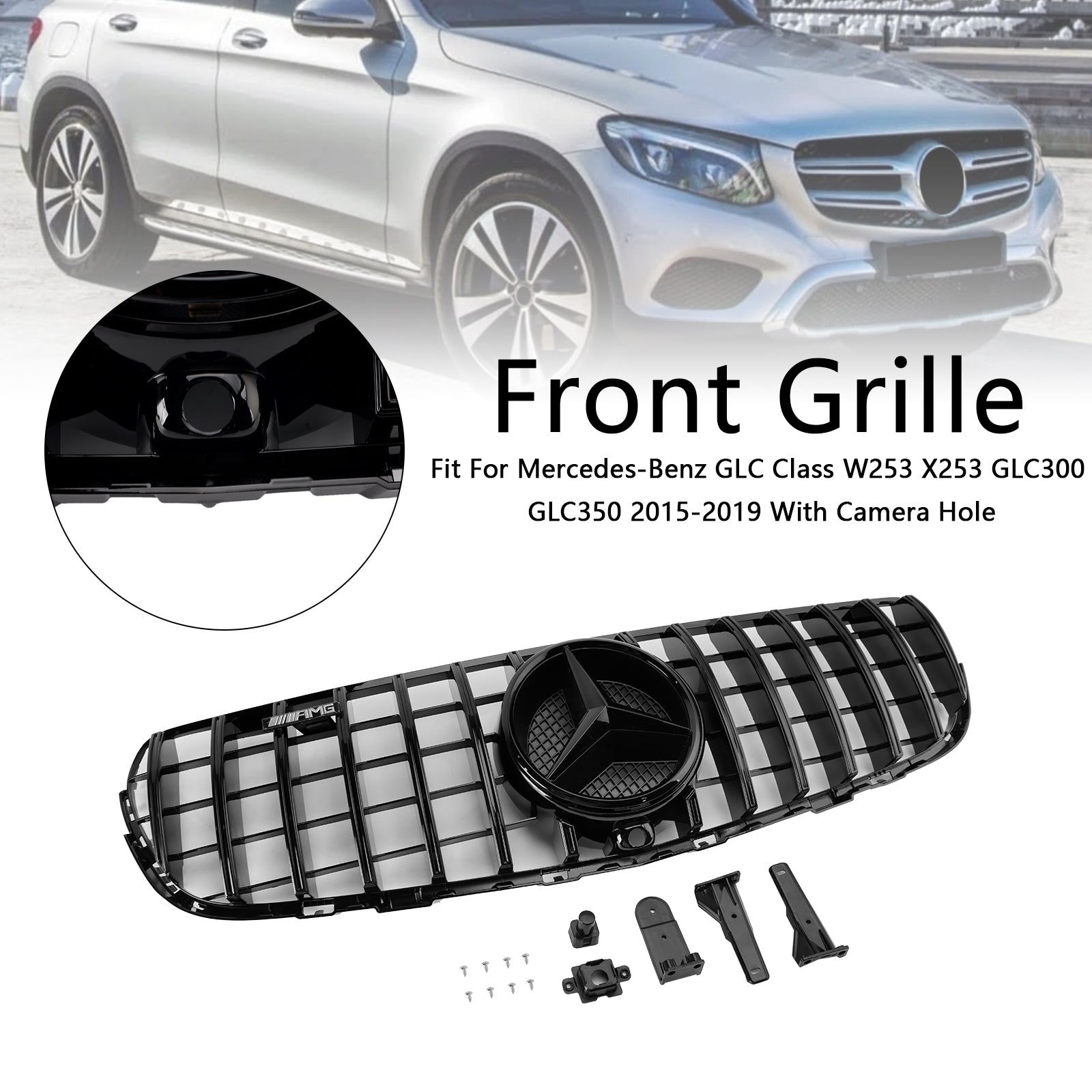 2015-2019 Mercedes Benz GLC X253 C253 Front Bumper Grill Grille Gloss Black