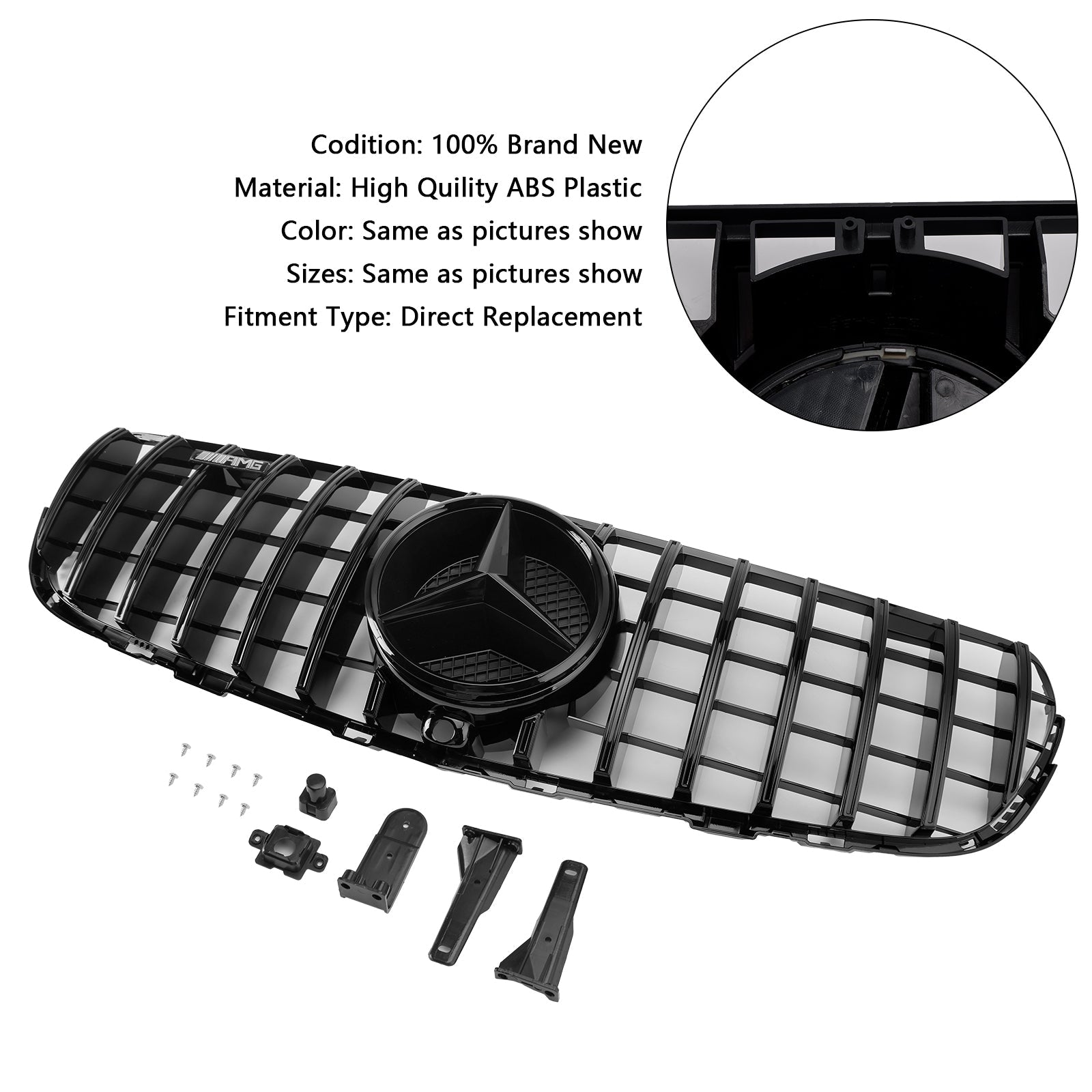 2015-2019 Mercedes Benz GLC X253 C253 Front Bumper Grill Grille Gloss Black