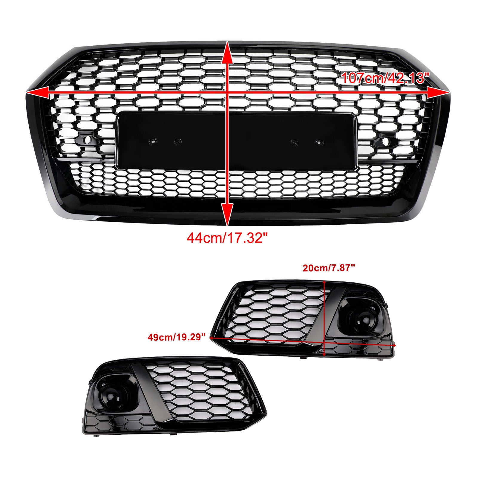 2018 2019 Audi Q5 SQ5 Front Honeycomb Mesh Grill + Fog Lamp Grille