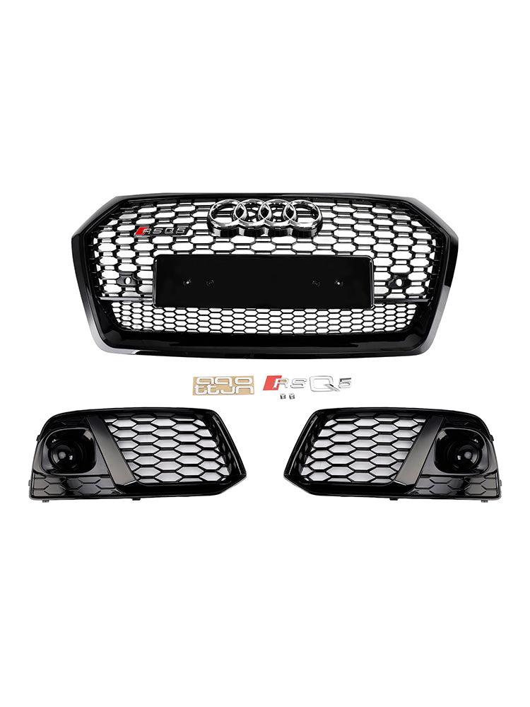 2018 2019 Audi Q5 SQ5 Front Honeycomb Mesh Grill + Fog Lamp Grille