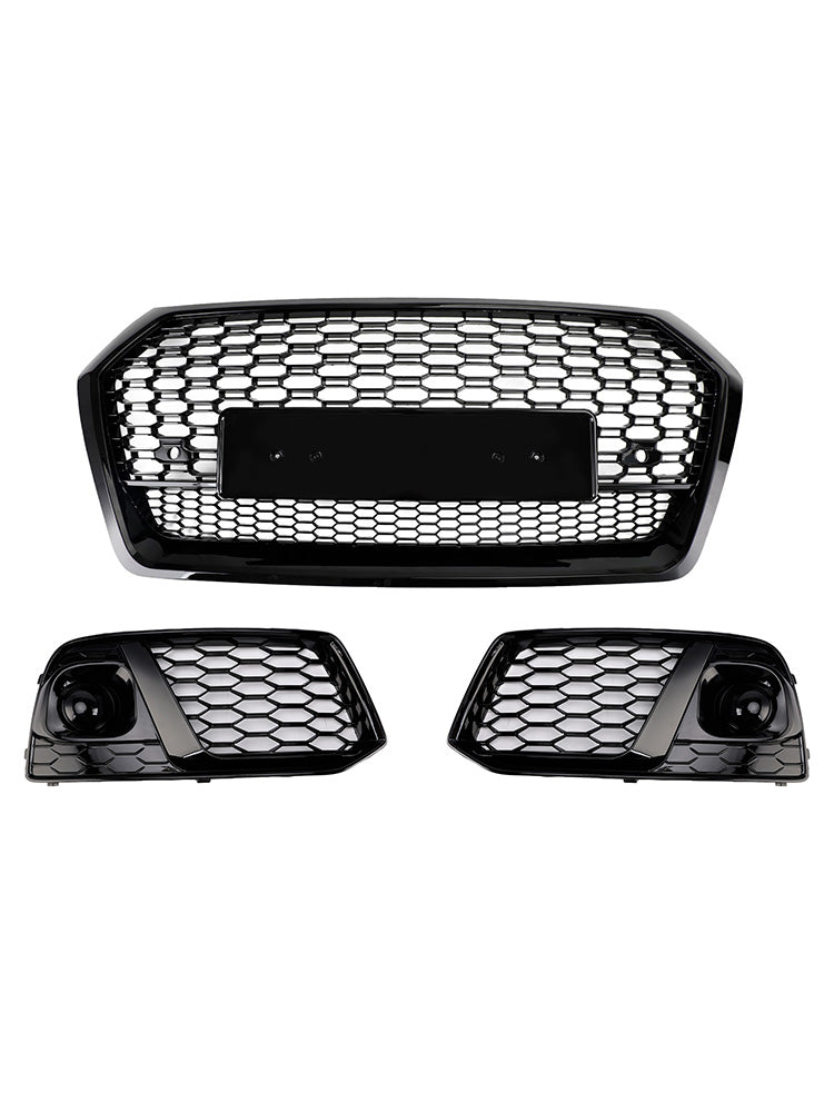 2018 2019 Audi Q5 SQ5 Front Honeycomb Mesh Grill + Fog Lamp Grille