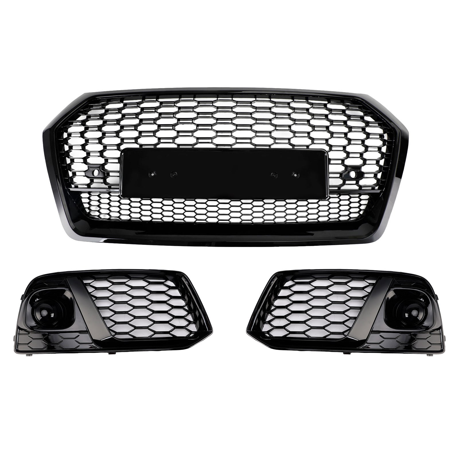 2018 2019 Audi Q5 SQ5 Front Honeycomb Mesh Grill + Fog Lamp Grille