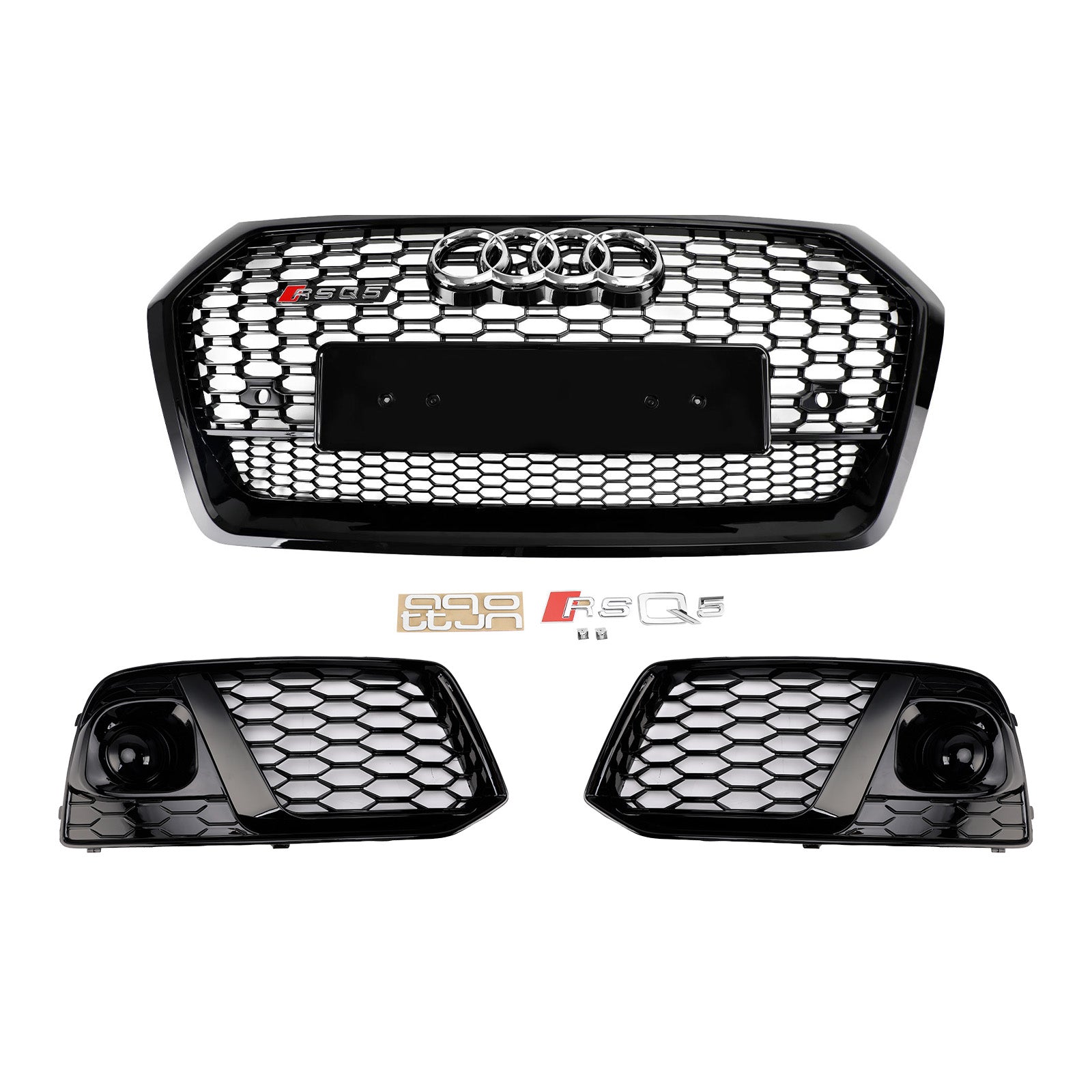 2018 2019 Audi Q5 SQ5 Front Honeycomb Mesh Grill + Fog Lamp Grille