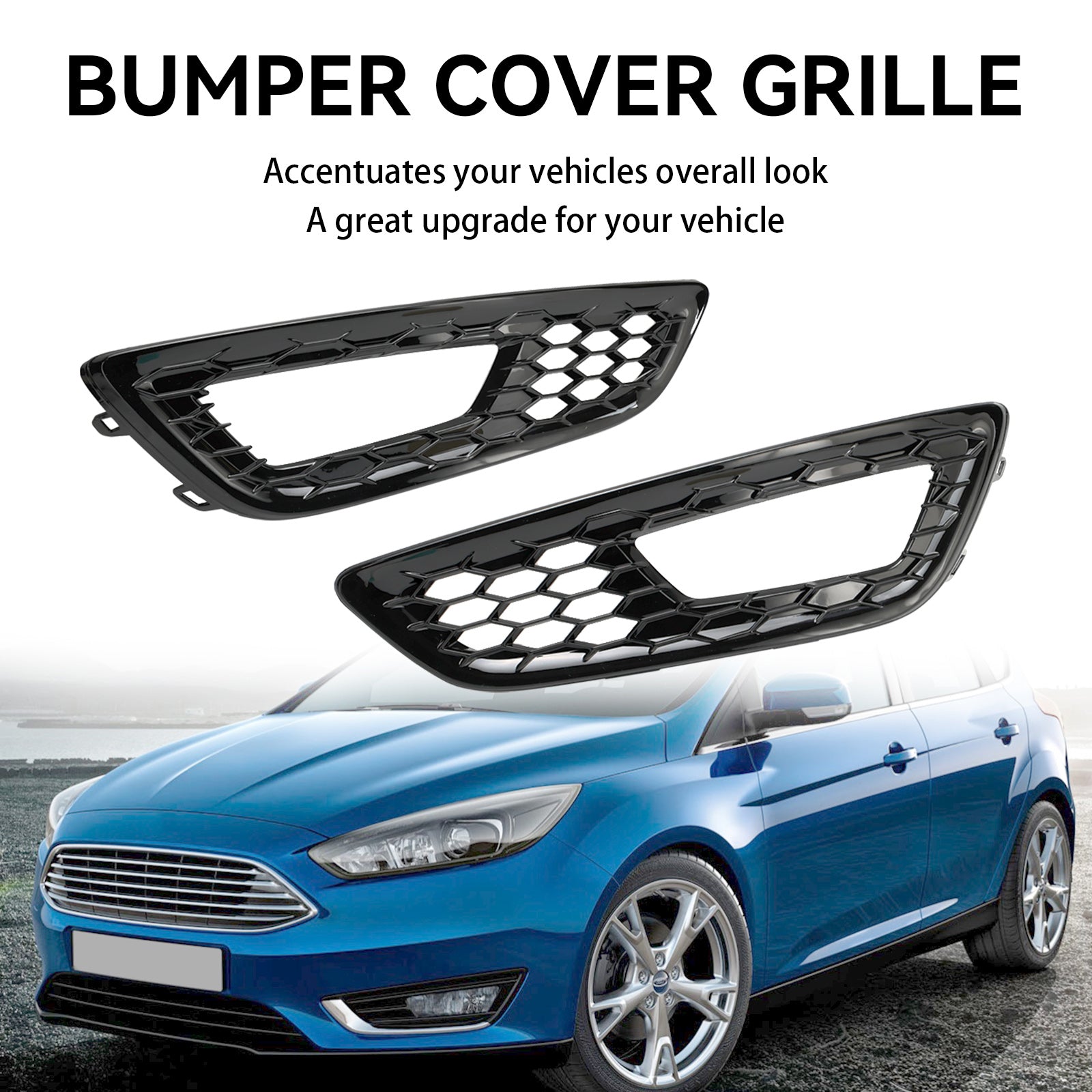 Luz antiniebla del parachoques delantero, cubierta de lámpara, rejilla biselada, compatible con Ford Focus 2015-2018, 2 uds.