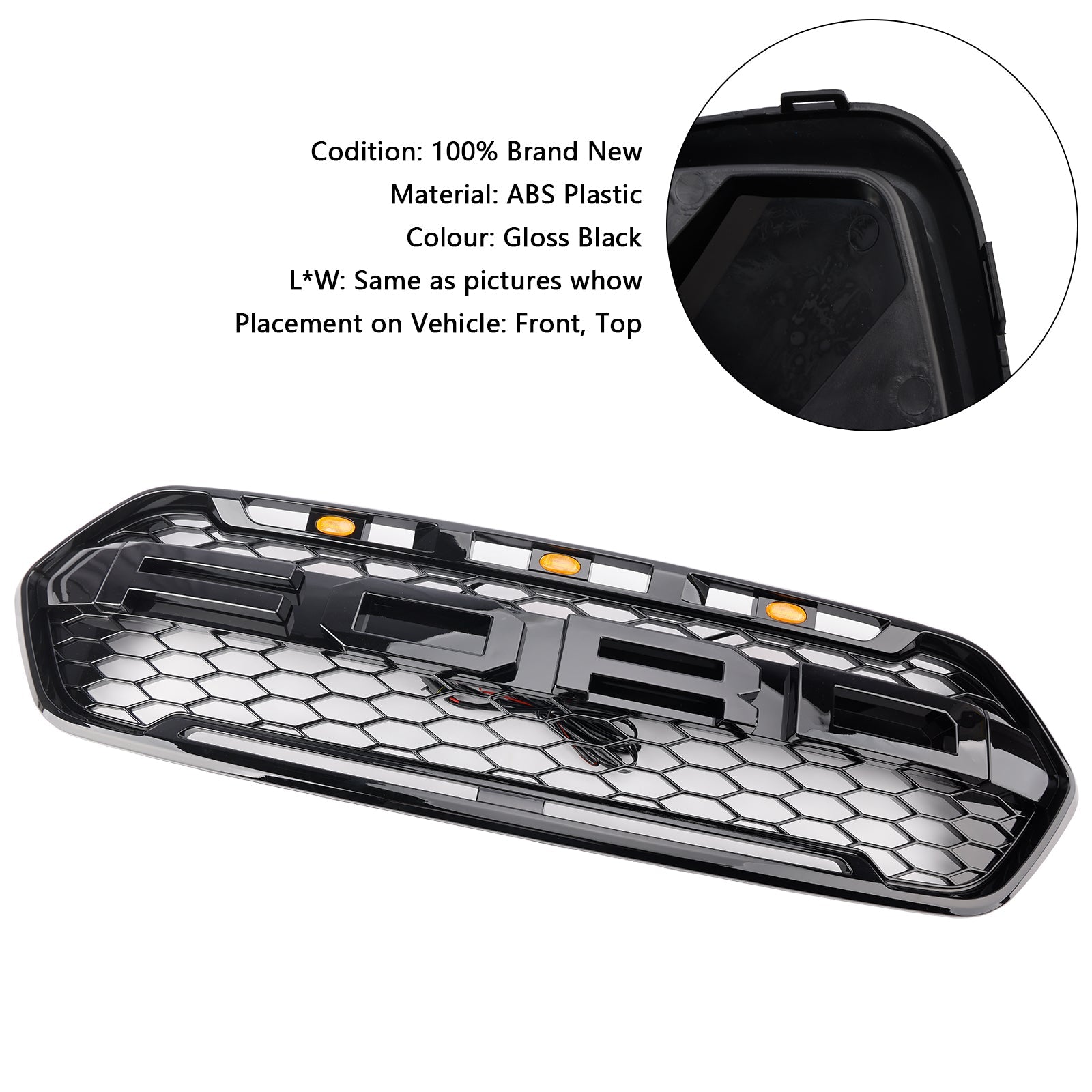 2018-2023 W/ 3LED Gloss Black Ford Transit Custom Trail W/ 3LED Front Bumper Grille