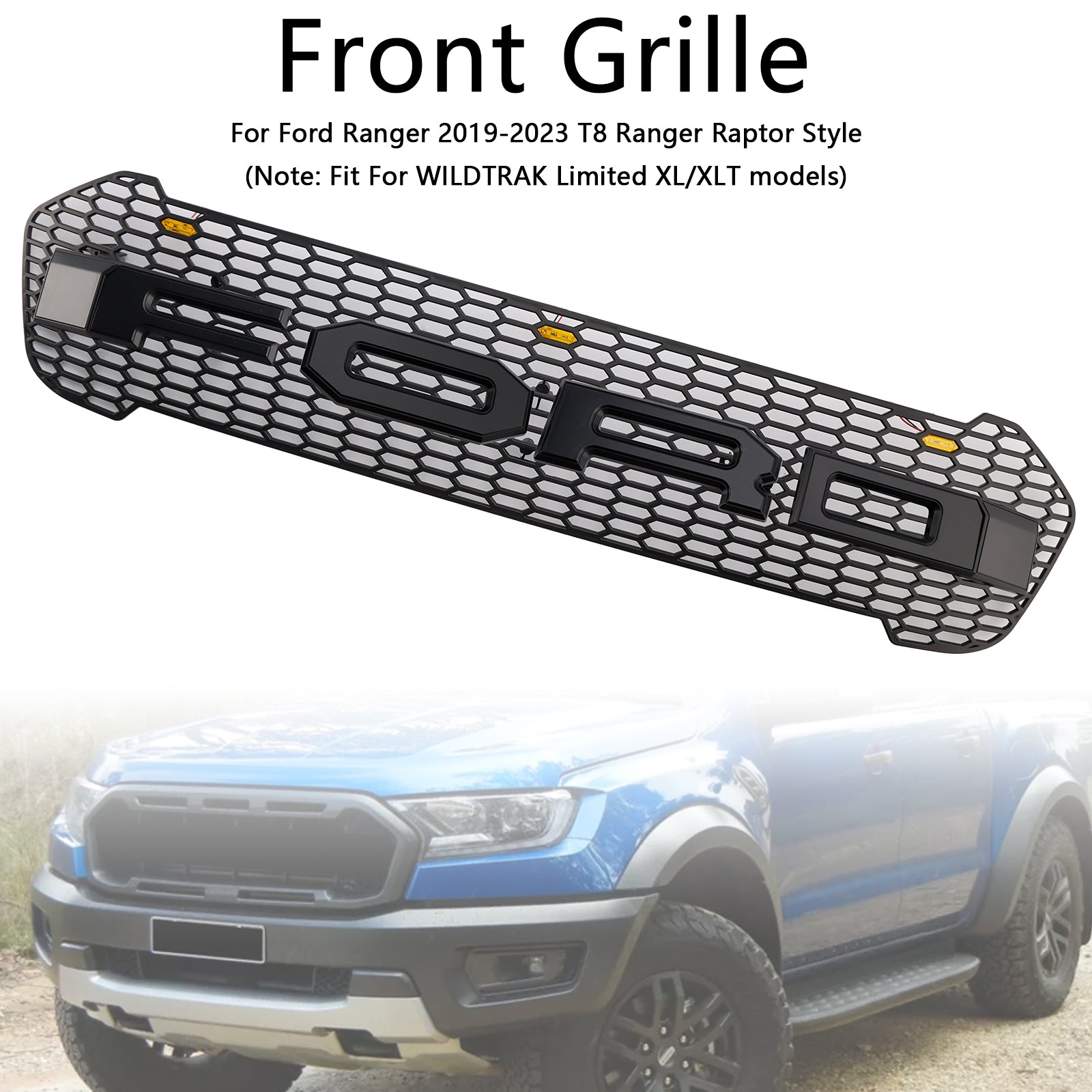 2019-2023 Ford Ranger T8 W/LED Raptor Style Front Bumper Grille Grill