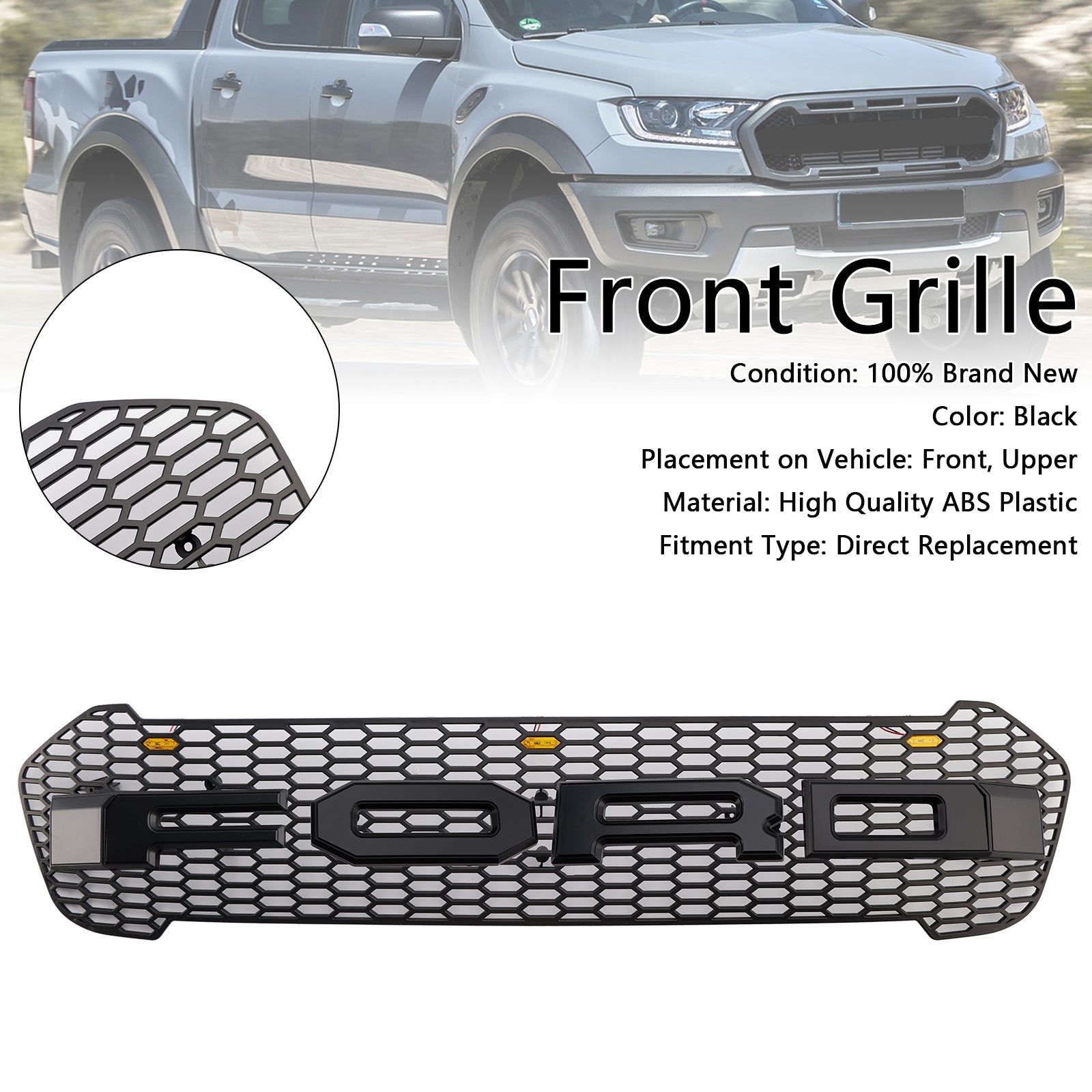 2019-2023 Ford Ranger T8 W/LED Raptor Style Front Bumper Grille Grill