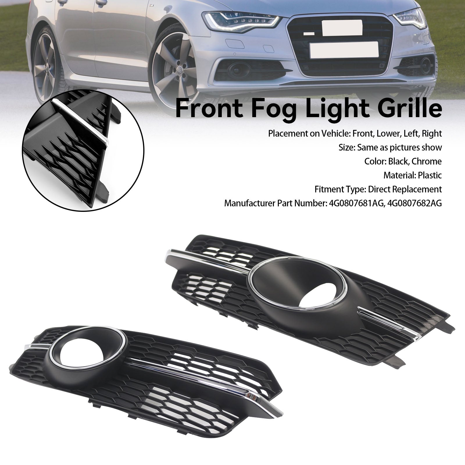 Fog Light Front Bumper Lower Grill 4G0807682AG Fit AUDI A6 4G C7 A6l 2016-18