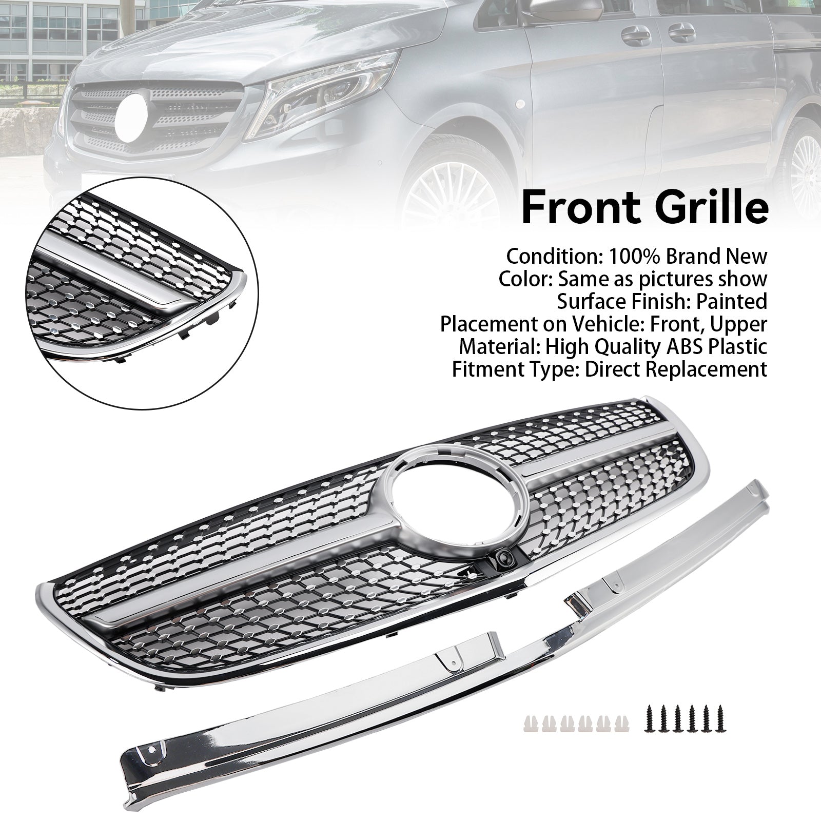 Mercedes Vito W447 2015-2019 GT Stlye Diamond Front Bumper Grill Grille
