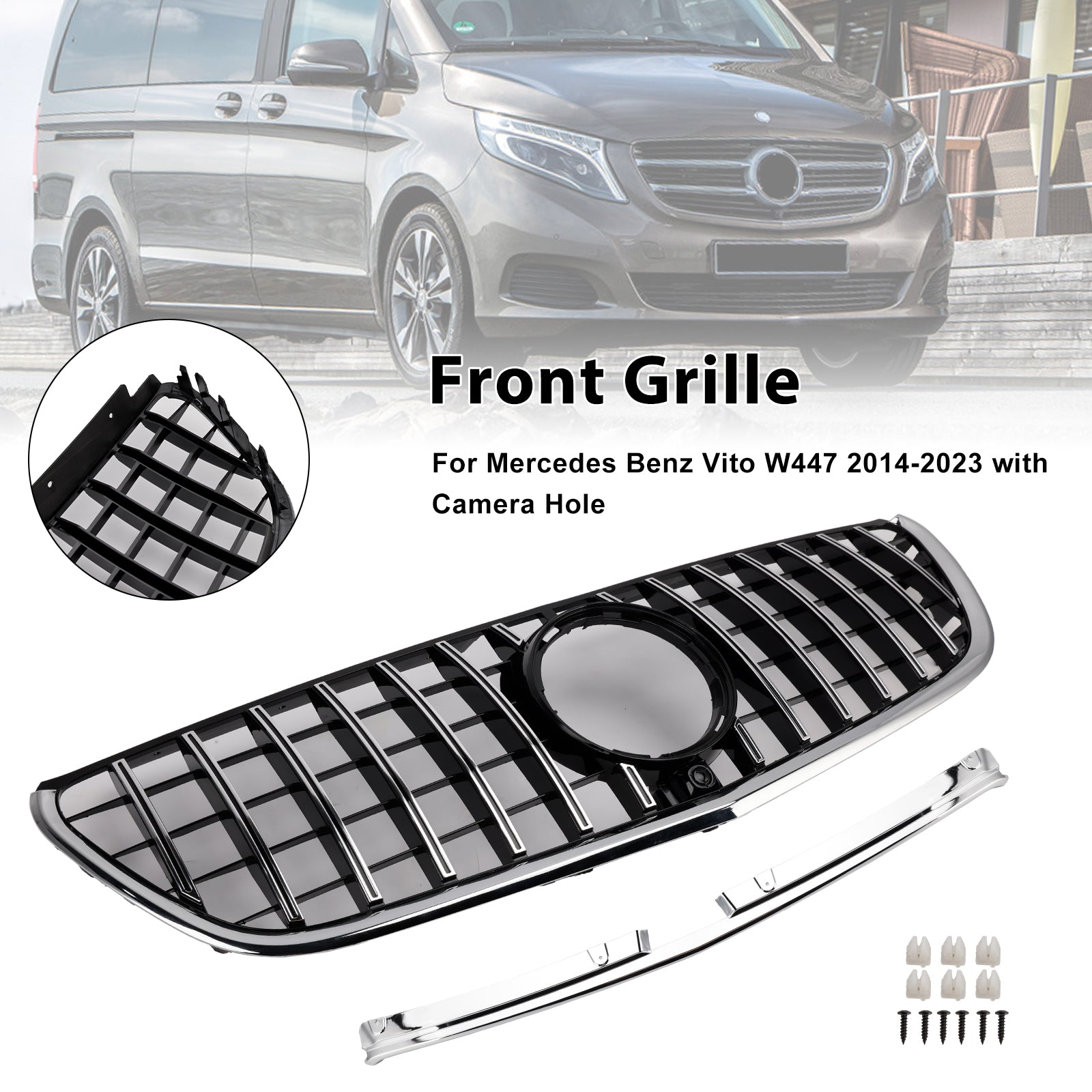 2014-2023 Mercedes Benz Vito W447 Chrome Front Bumper Grill Grille GT Stlye