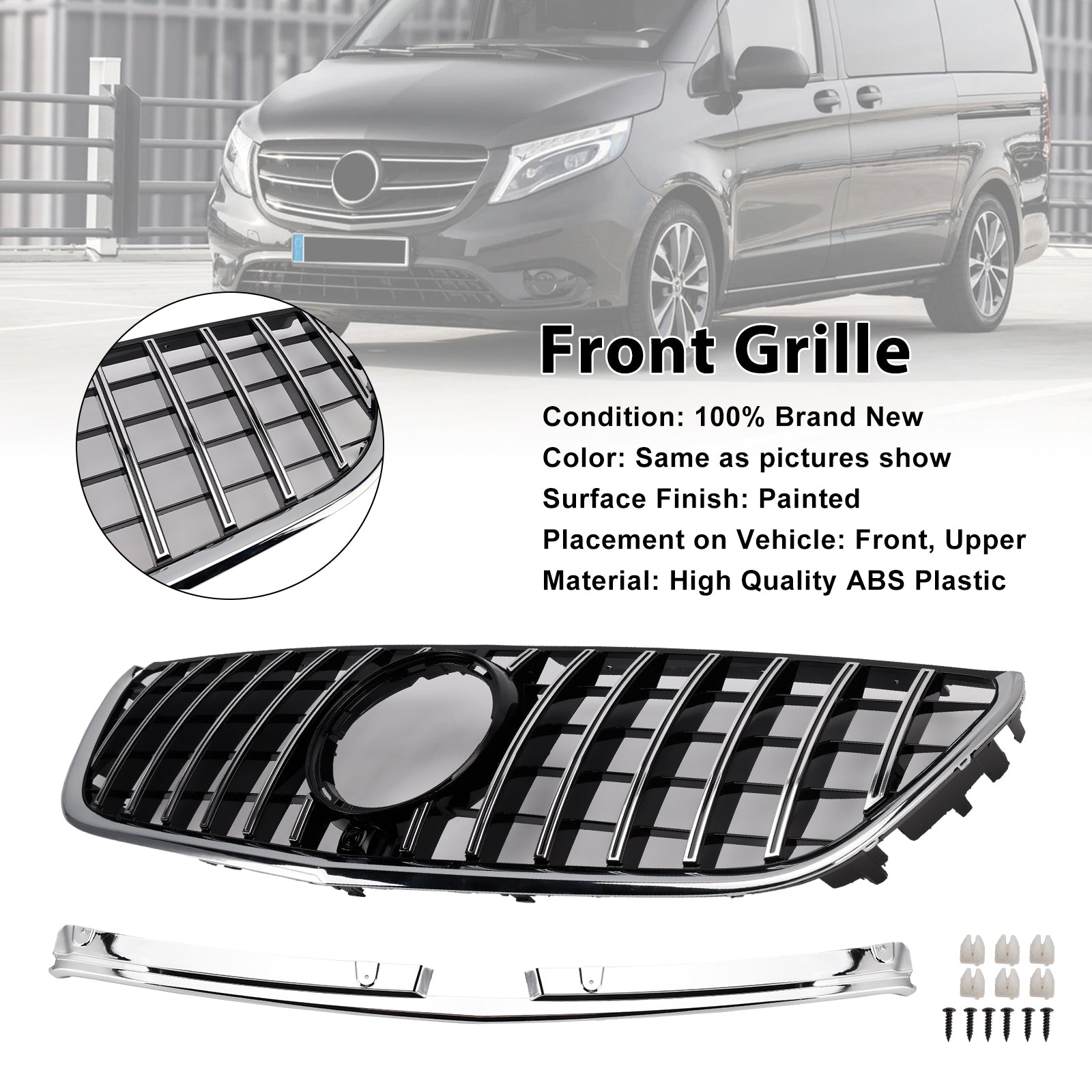 2014-2023 Mercedes Benz Vito W447 Chrome Front Bumper Grill Grille GT Stlye
