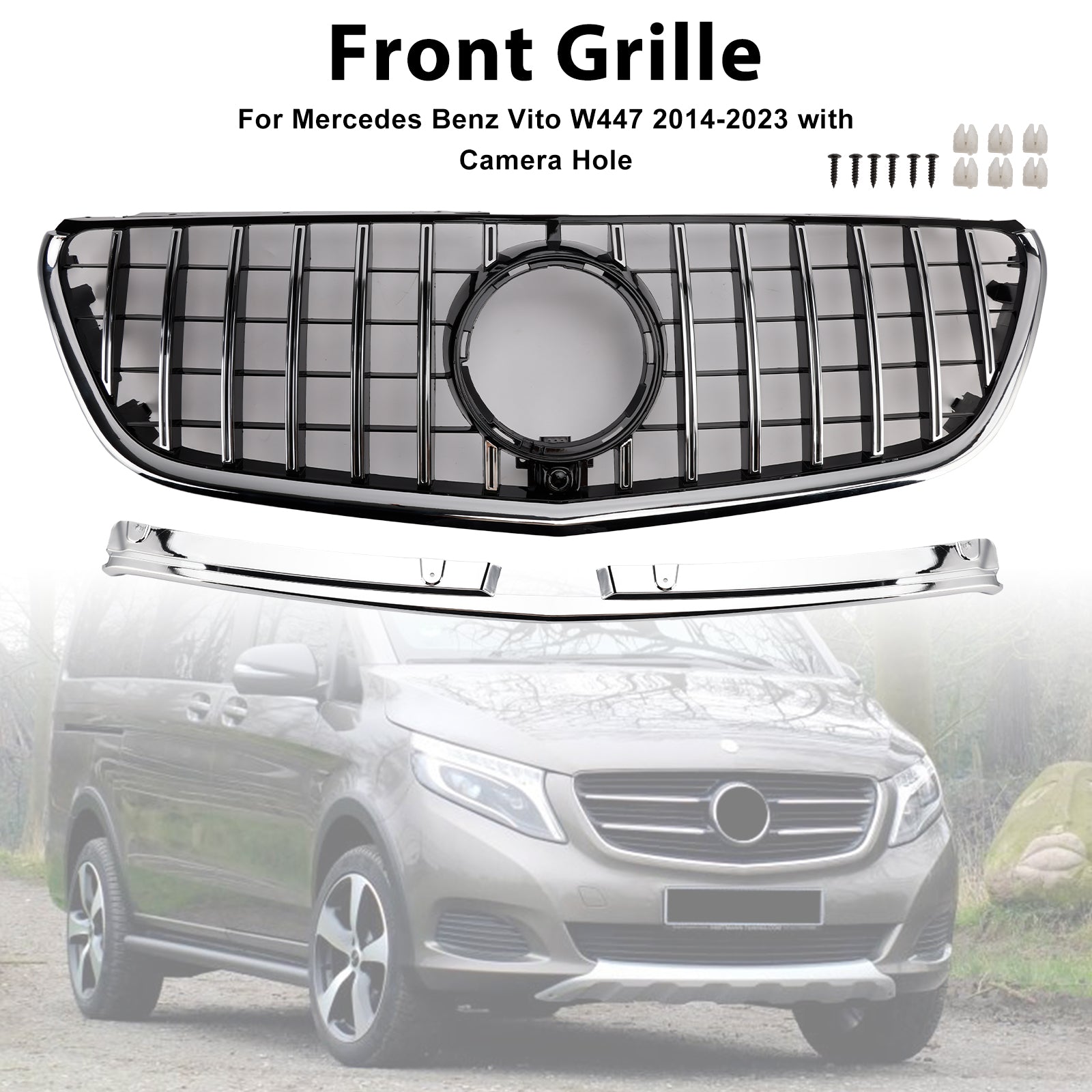 2014-2023 Mercedes Benz Vito W447 Chrome Front Bumper Grill Grille GT Stlye