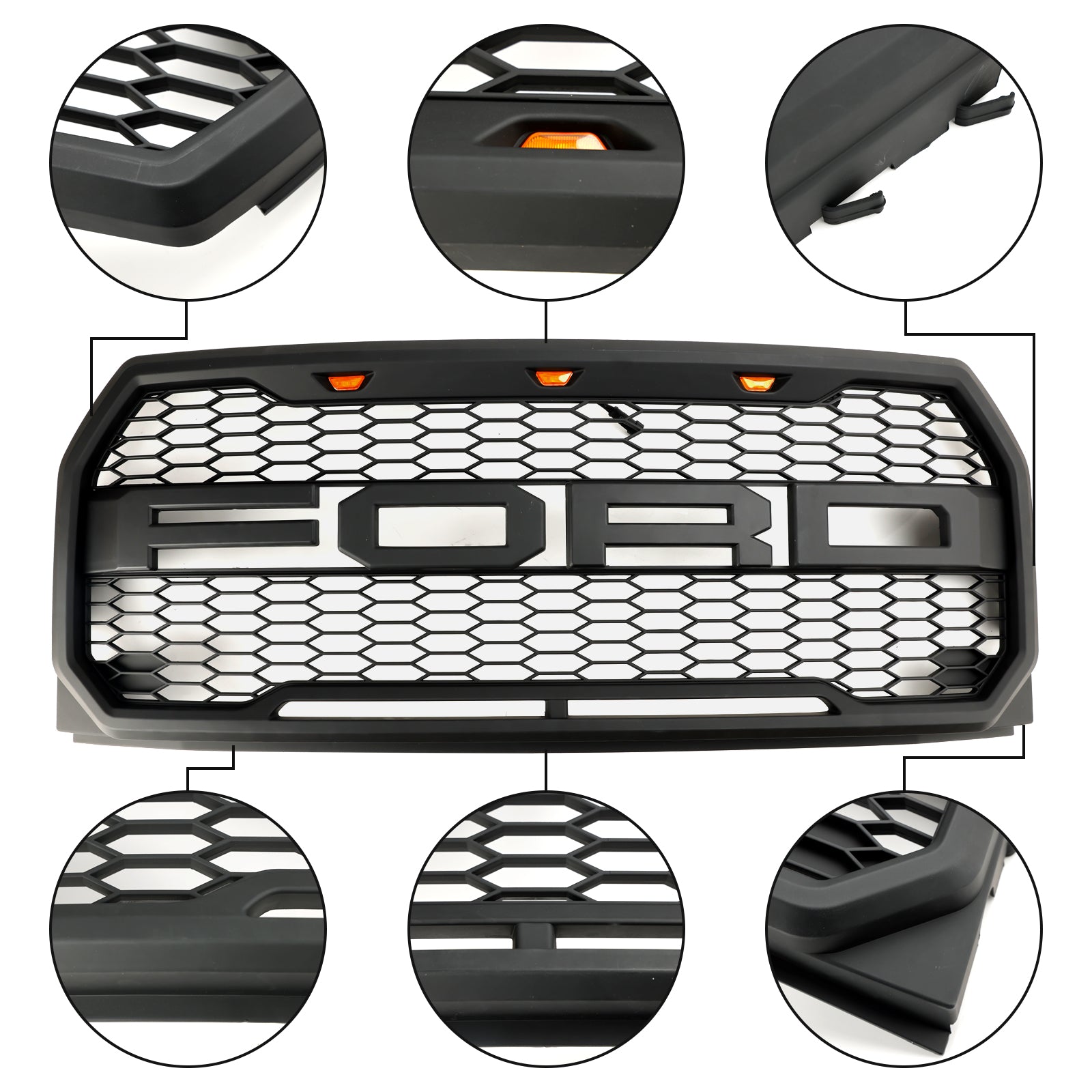 2015 2016 2017 Ford F150 Raptor Style W/ LED Replacement Front Bumper Grill Grille