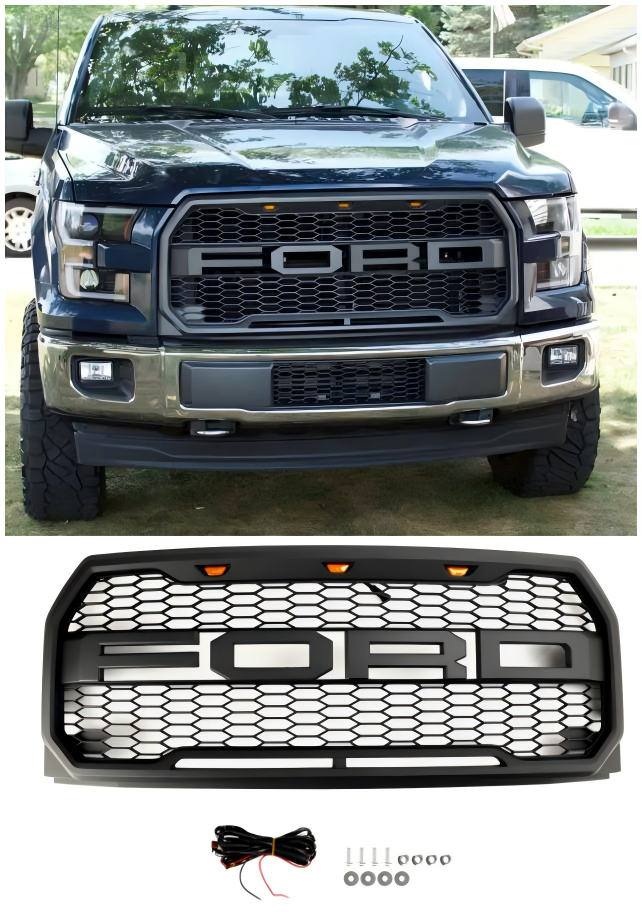 2015-2017 Ford F150 Raptor Style W/ LED Replacement Front Bumper Grill Grille