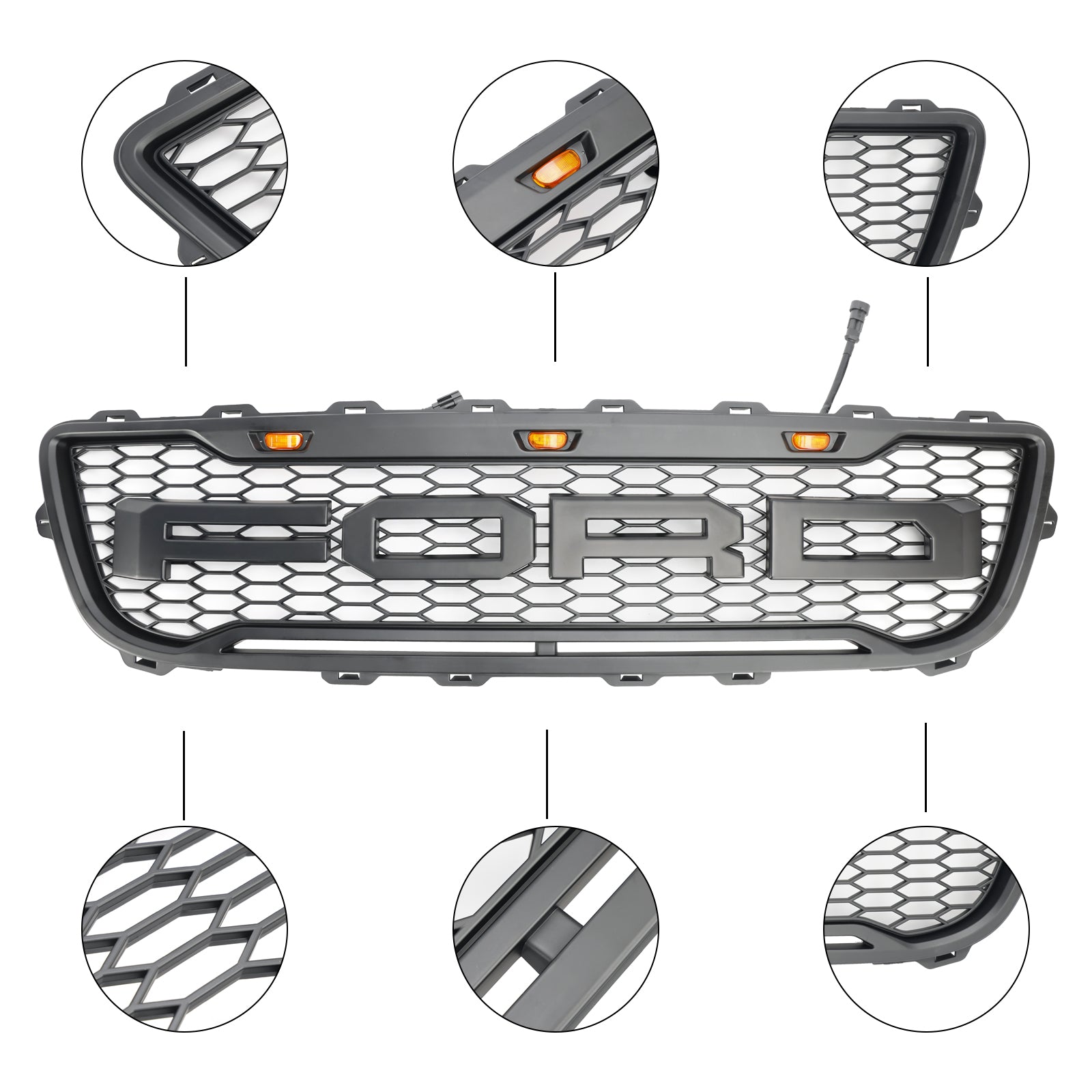 1999-2003 Ford F150 W/ Led Raptor style Matte Black Front Honeycomb Bumper Grille Grill