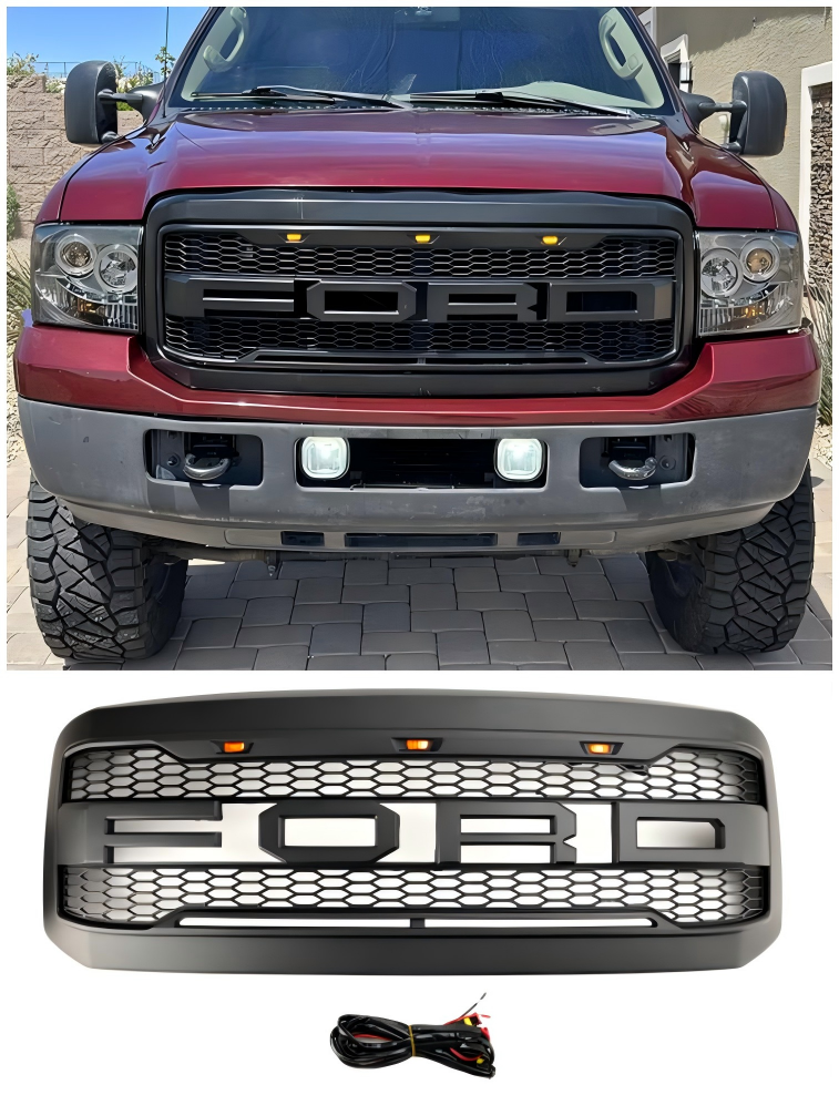 2005-2007 Ford F250 F350 Super Duty W/ LED Front Bumper Grill Grille