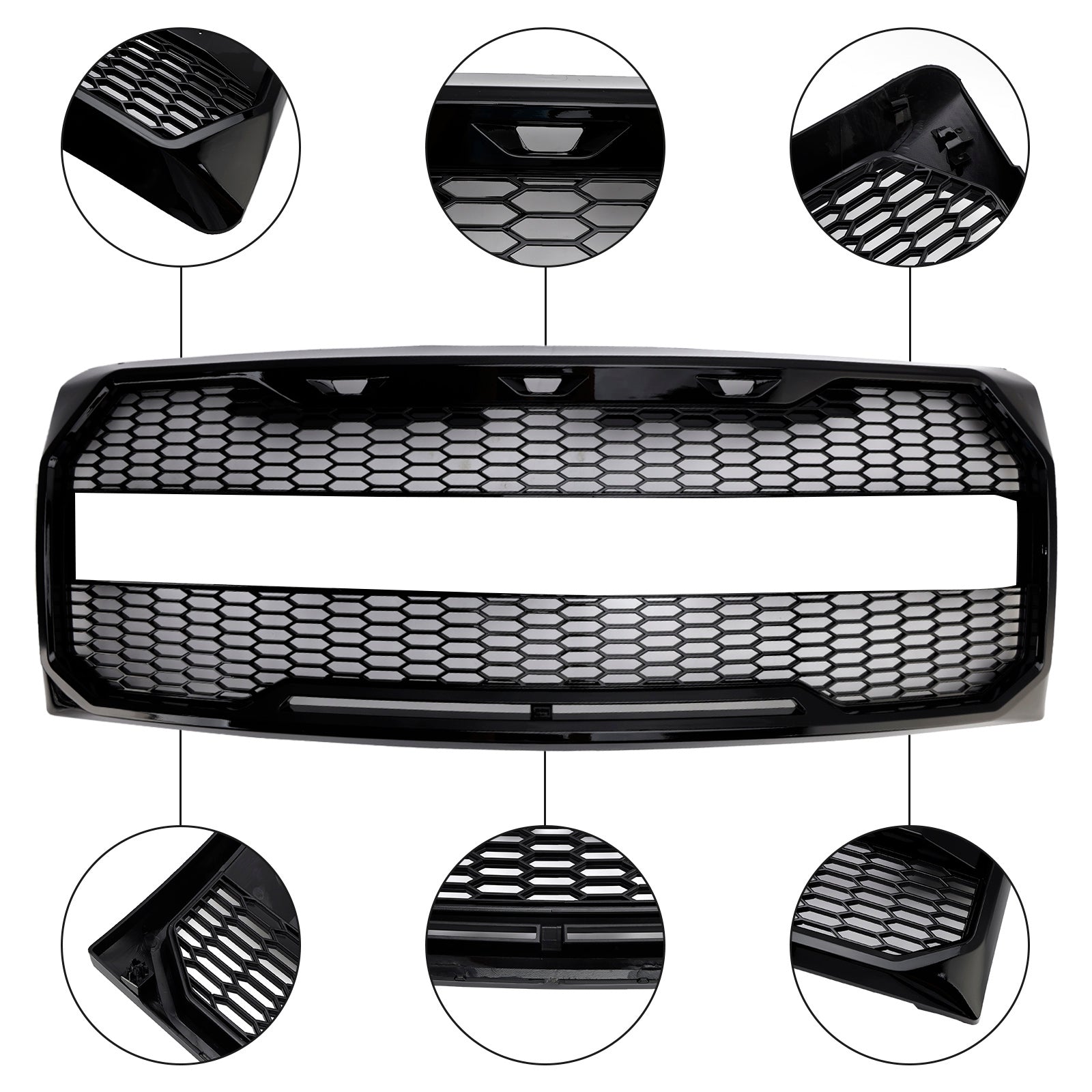Gloss Black Raptor Style Front Bumper Grille Grill Fit Ford F150 2009-2014