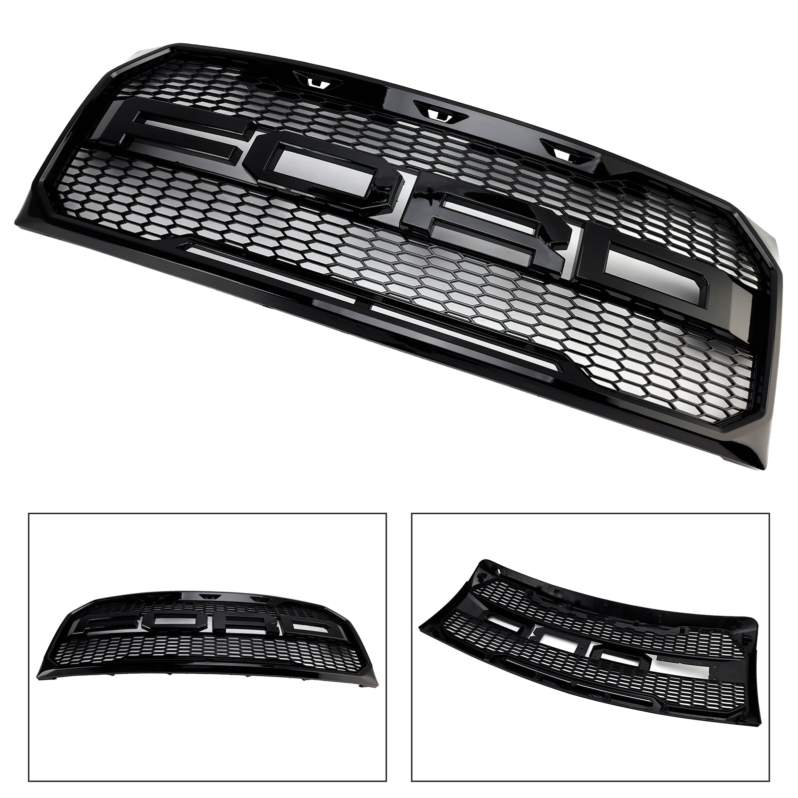 Gloss Black Raptor Style Front Bumper Grille Grill Fit Ford F150 2009-2014