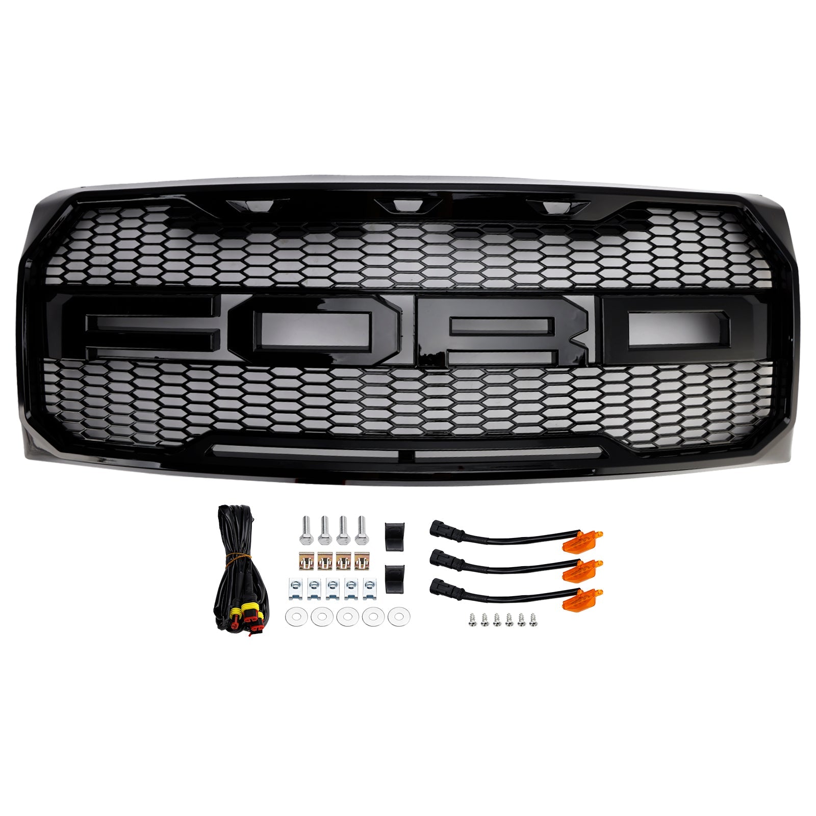 Gloss Black Raptor Style Front Bumper Grille Grill Fit Ford F150 2009-2014