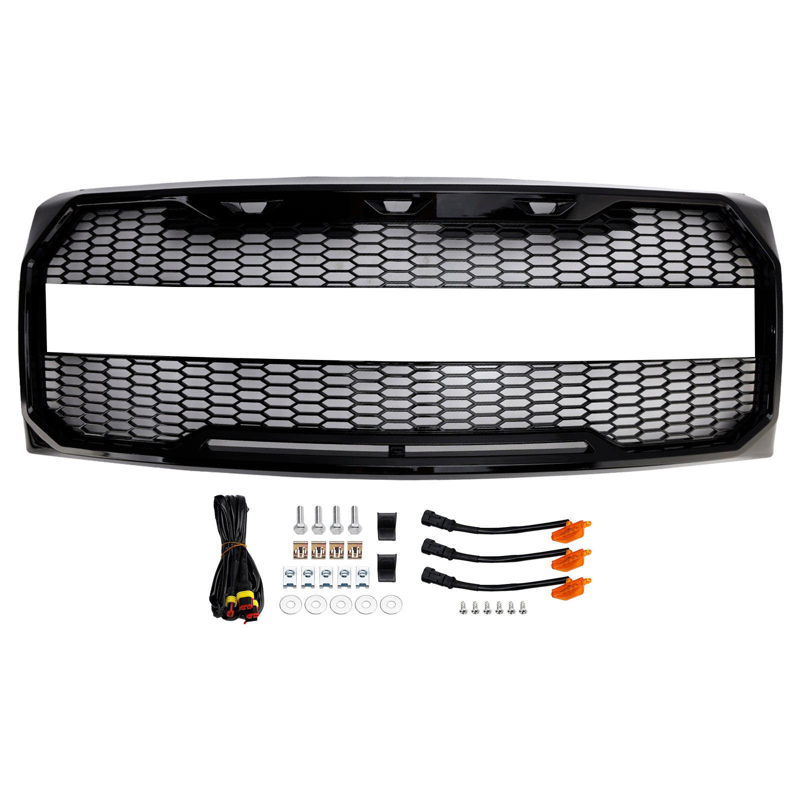 Gloss Black Raptor Style Front Bumper Grille Grill Fit Ford F150 2009-2014