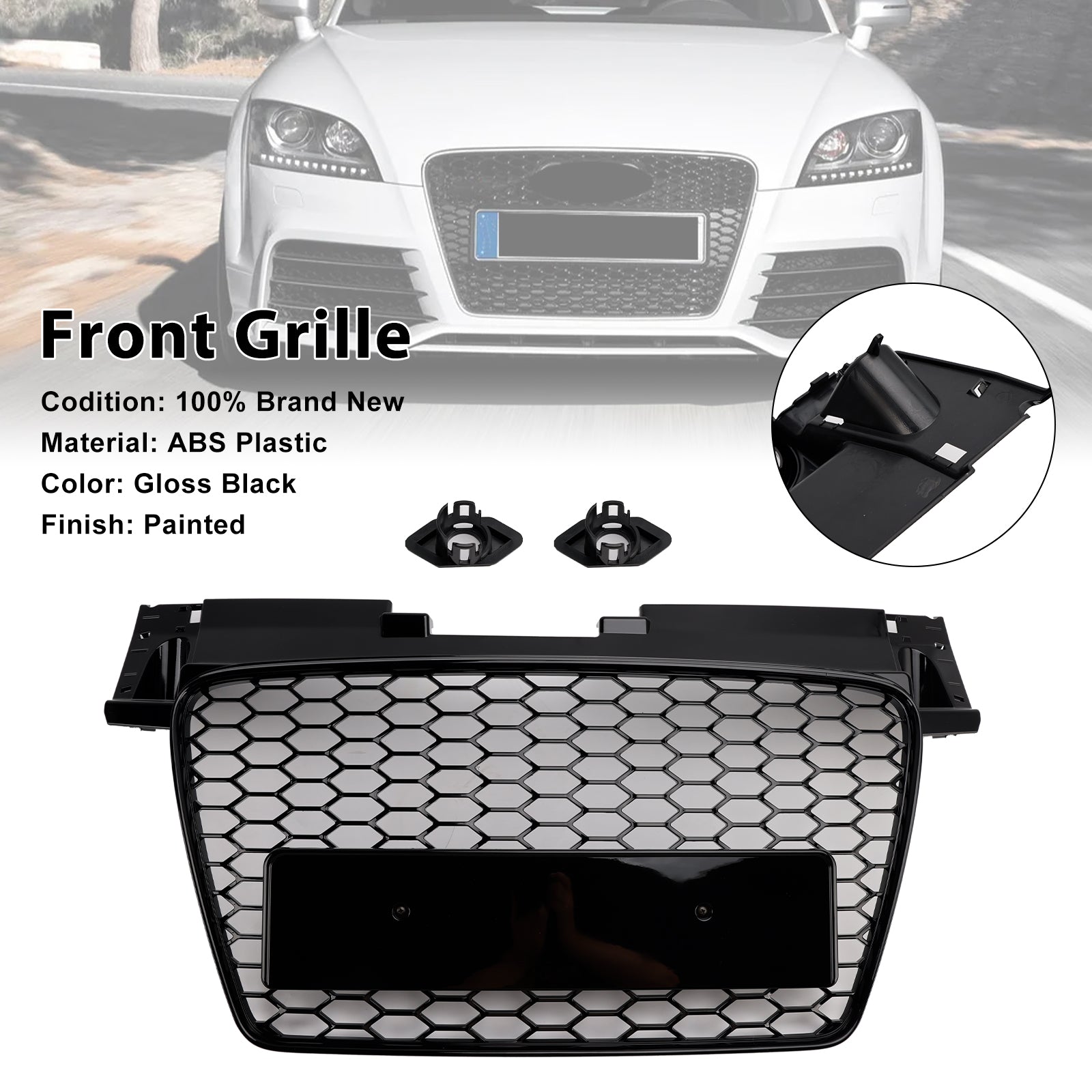 2006-2014 Audi TT TTS RS Style Front Honeycomb Grill Grille Gloss Black