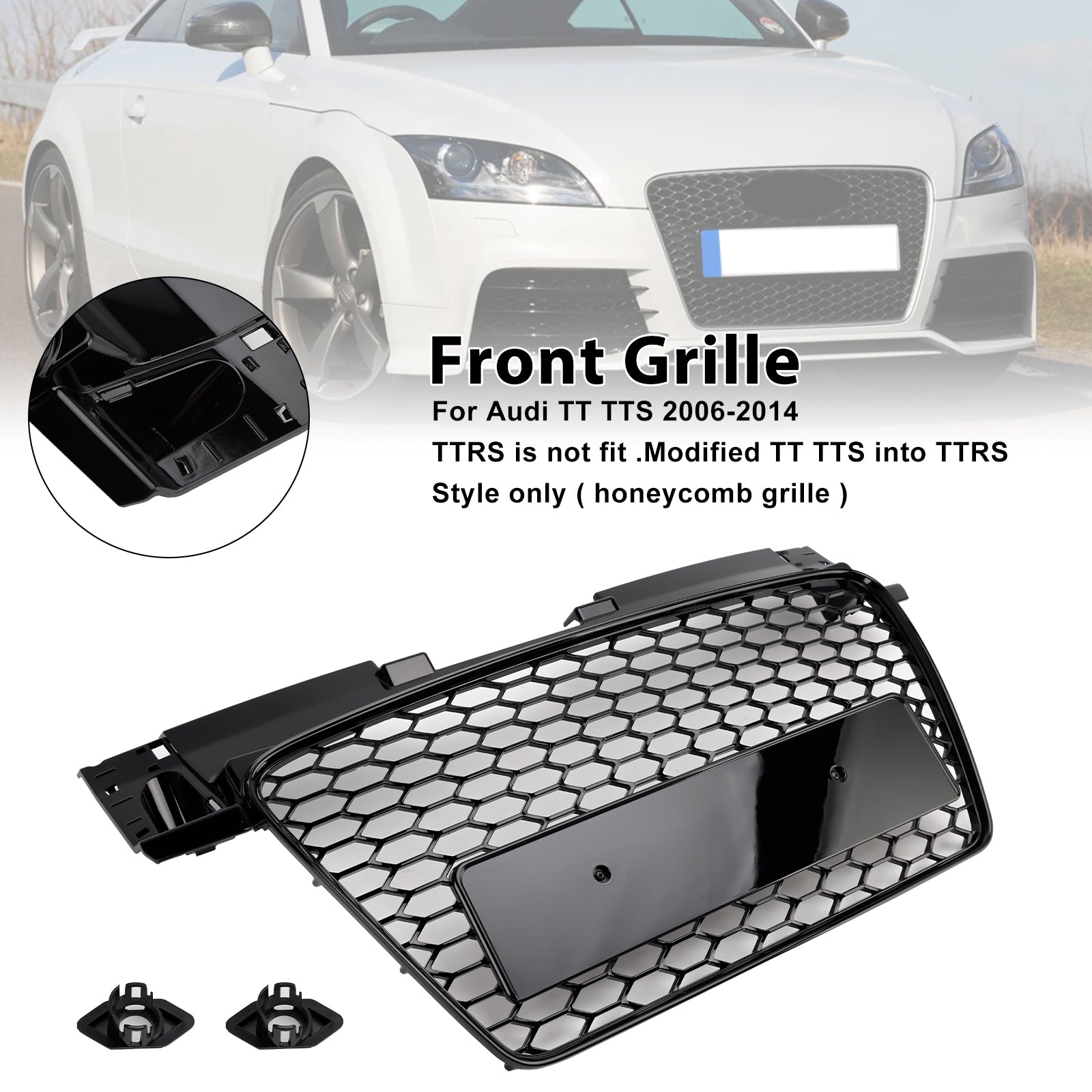 2006-2014 Audi TT TTS RS Style Front Honeycomb Grill Grille Gloss Black