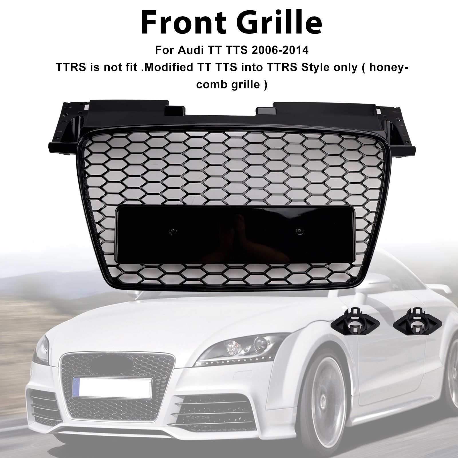 2006-2014 Audi TT TTS RS Style Front Honeycomb Grill Grille Gloss Black