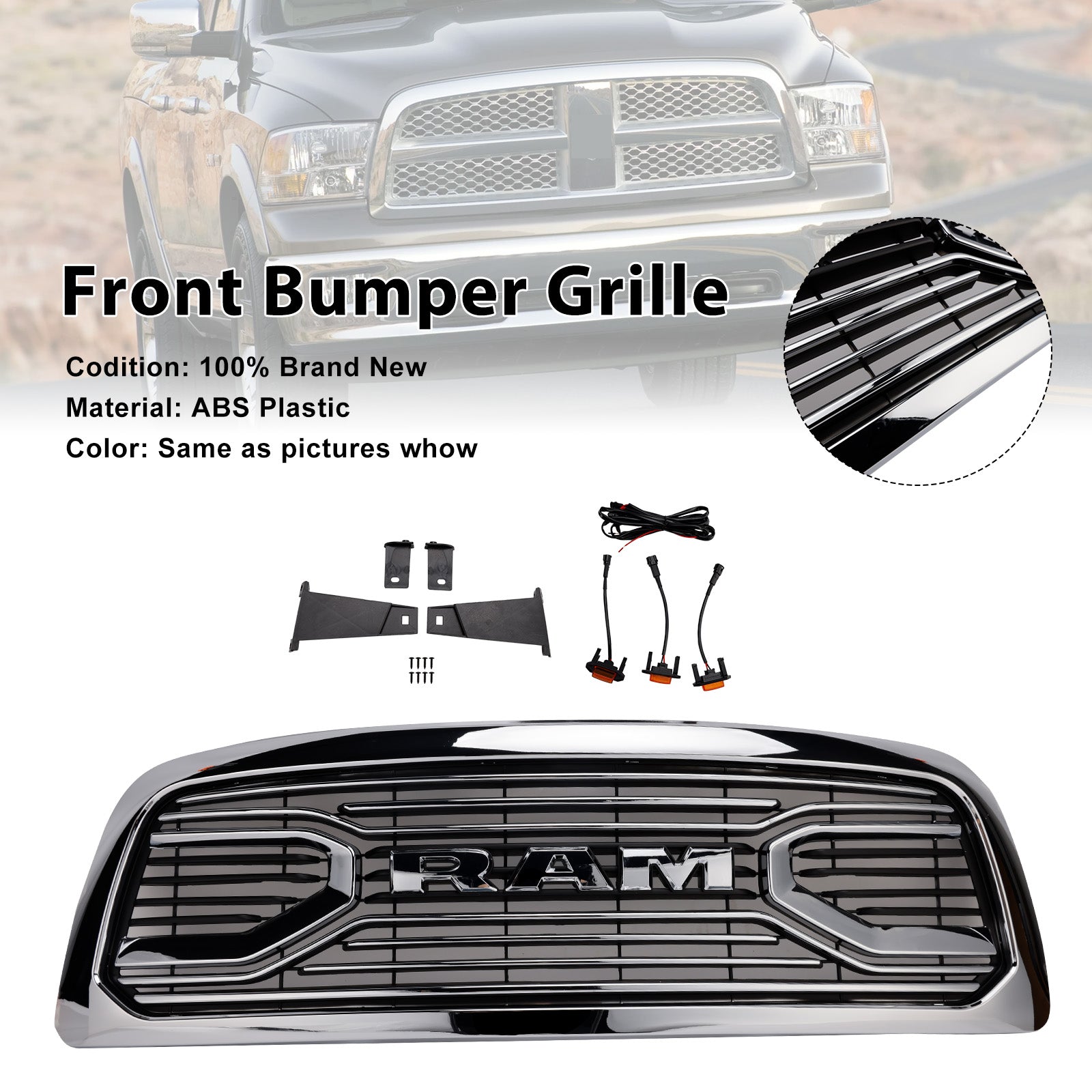 2009-2012 Dodge Ram 1500 W/ Led Light Chrome Front Bumper Grill Grille