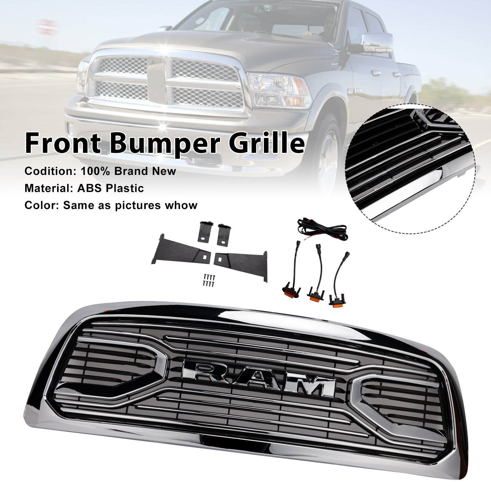 2009-2012 Dodge Ram 1500 W/ Led Light Chrome Front Bumper Grill Grille