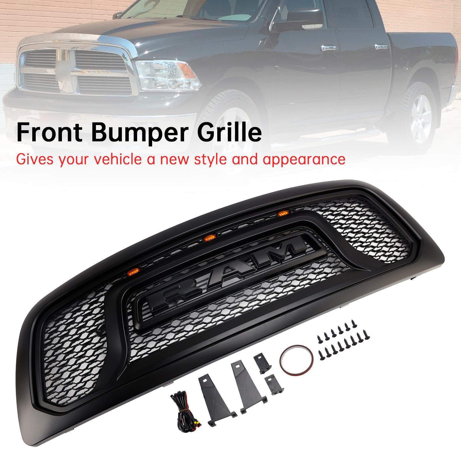 2009-2012 Dodge Ram 1500 W/ Led Light Black Front Bumper Grill Grille