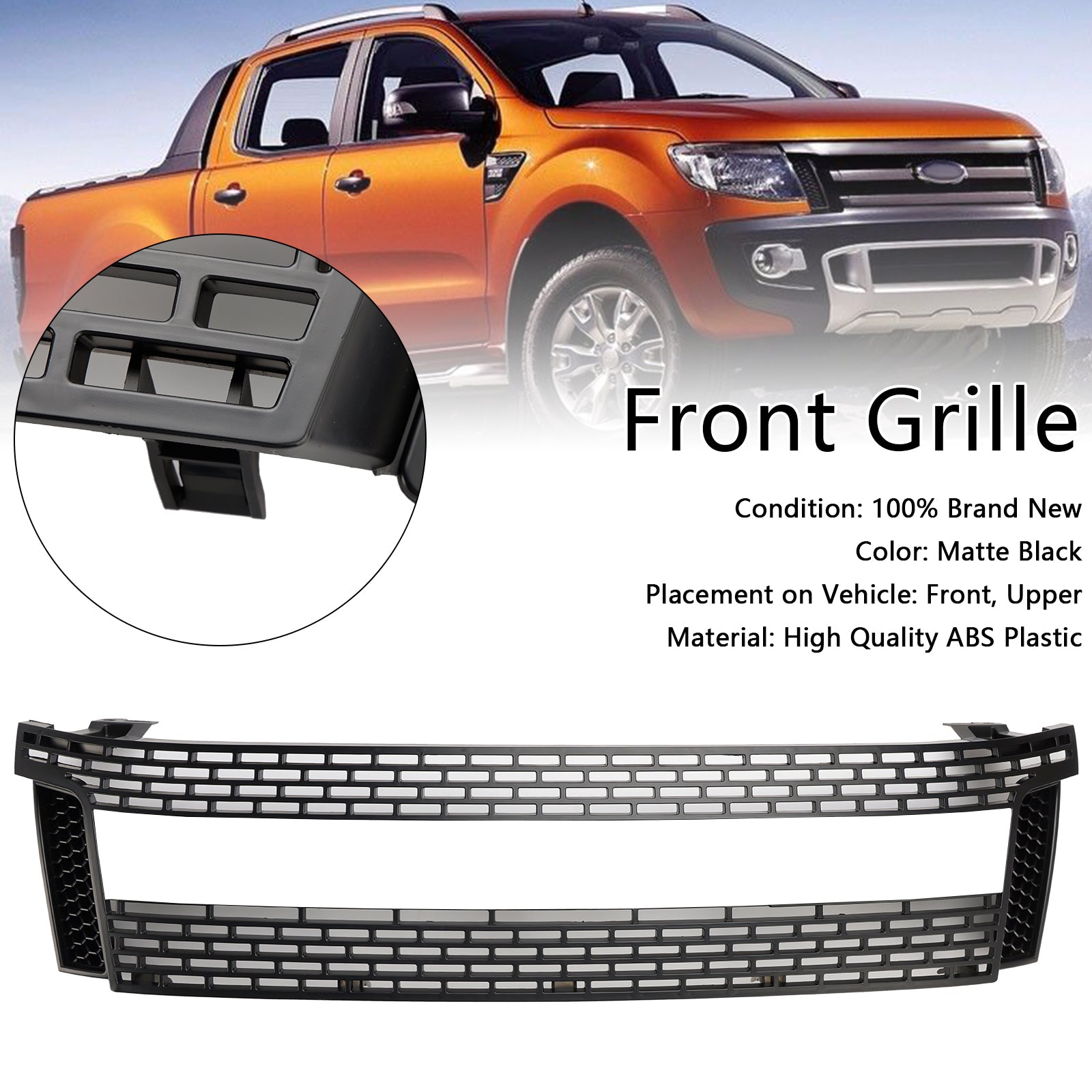 Matt Black Front Bumper Grill Grille Fit 2012-2014 Ford Ranger T6