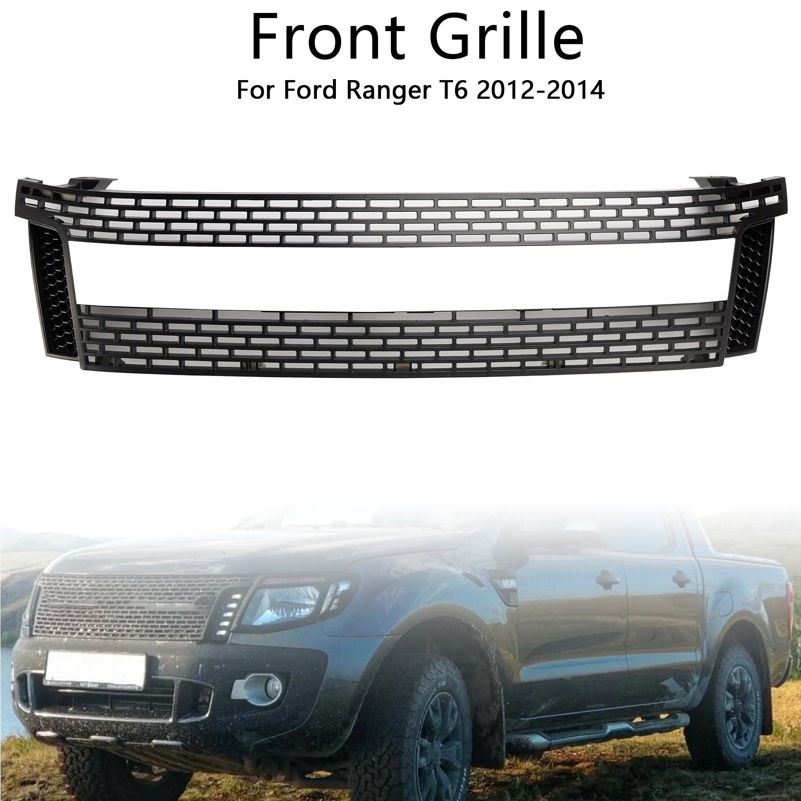 Matt Black Front Bumper Grill Grille Fit 2012-2014 Ford Ranger T6