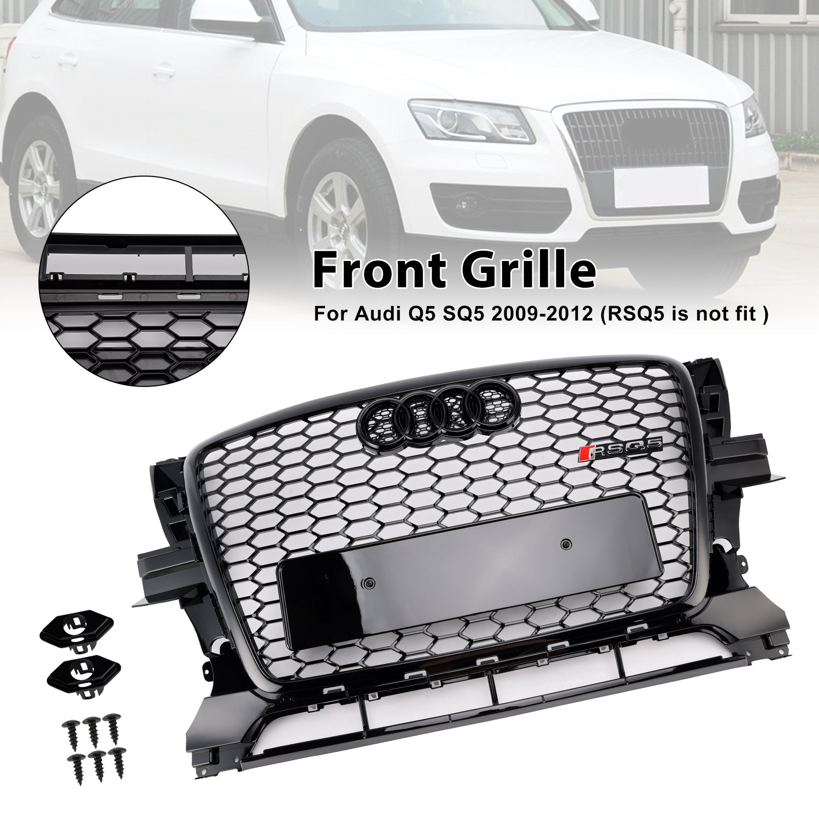 2009-2012 Audi Q5 Gloss Black Front Bumper Grill Grille 8R0853651B