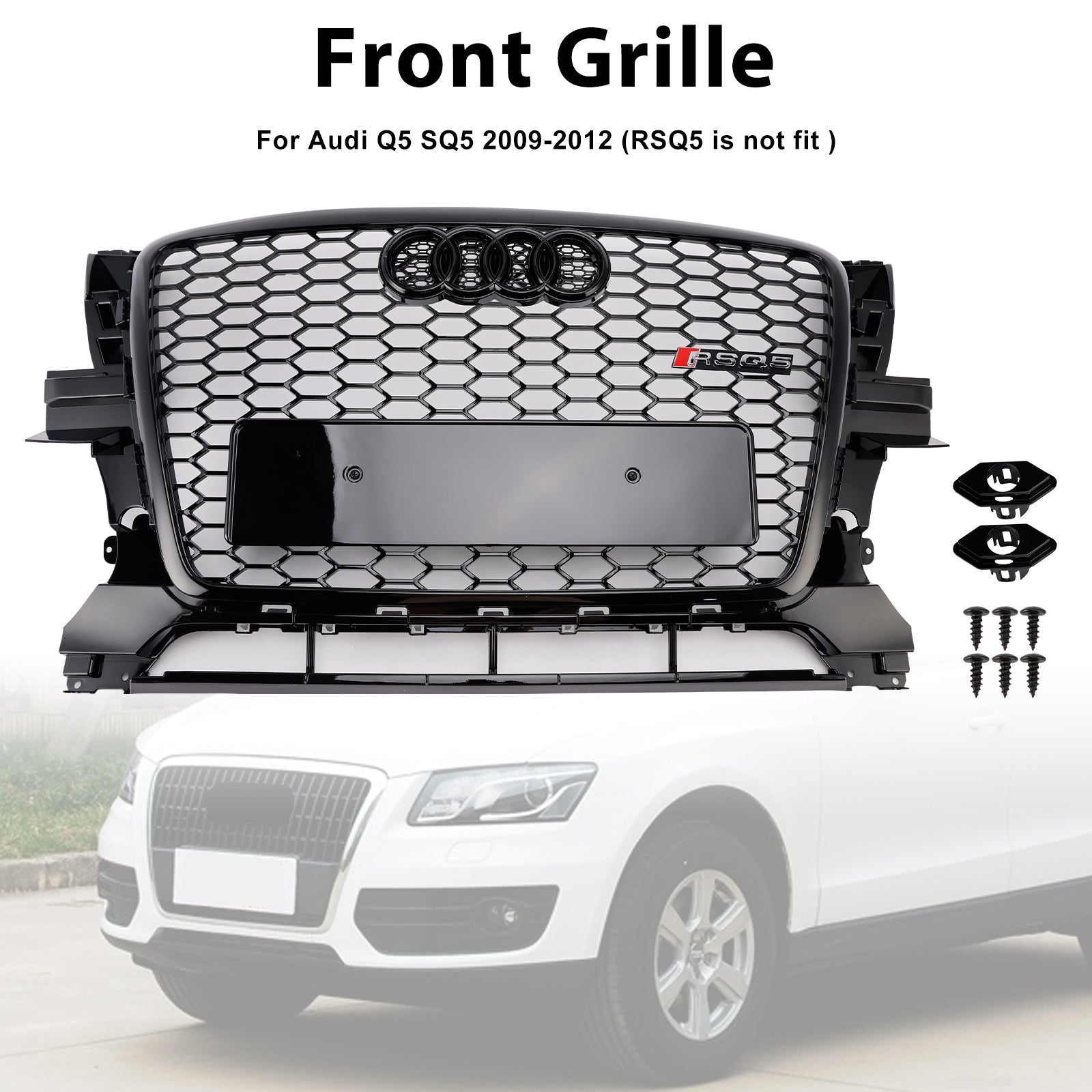 2009-2012 Audi Q5 Gloss Black Front Bumper Grill Grille 8R0853651B