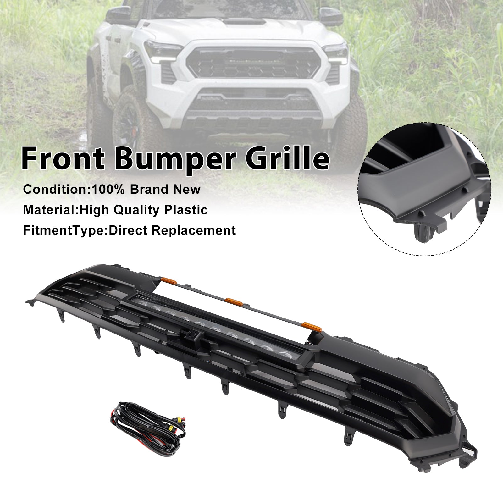 2024+ Toyota Tacoma With Led & Light Bar Black Front Bumper Grill Grille