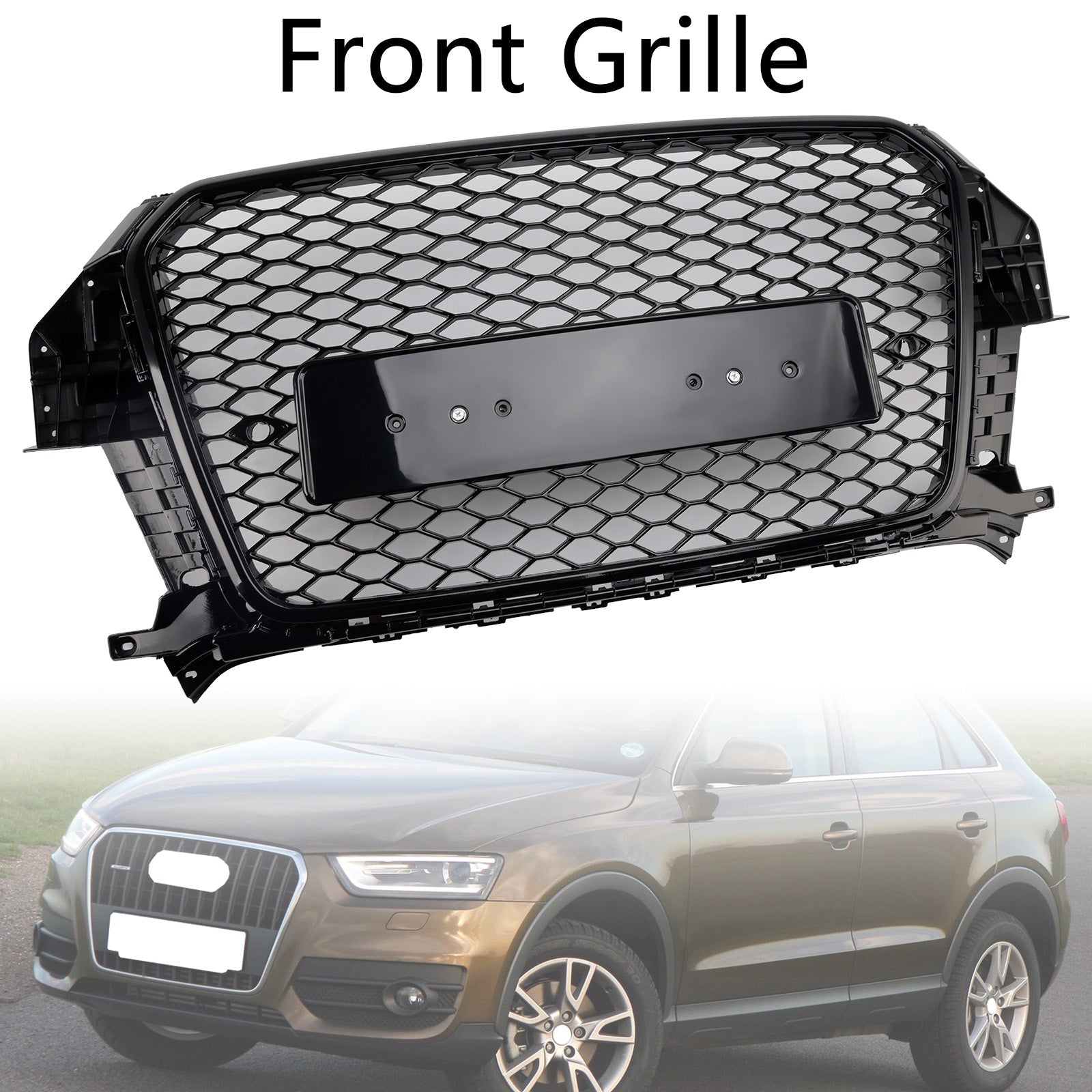 2011-2015 Audi Q3 S-Line RSQ3 Style Front Honeycomb Mesh Grille Gloss Black