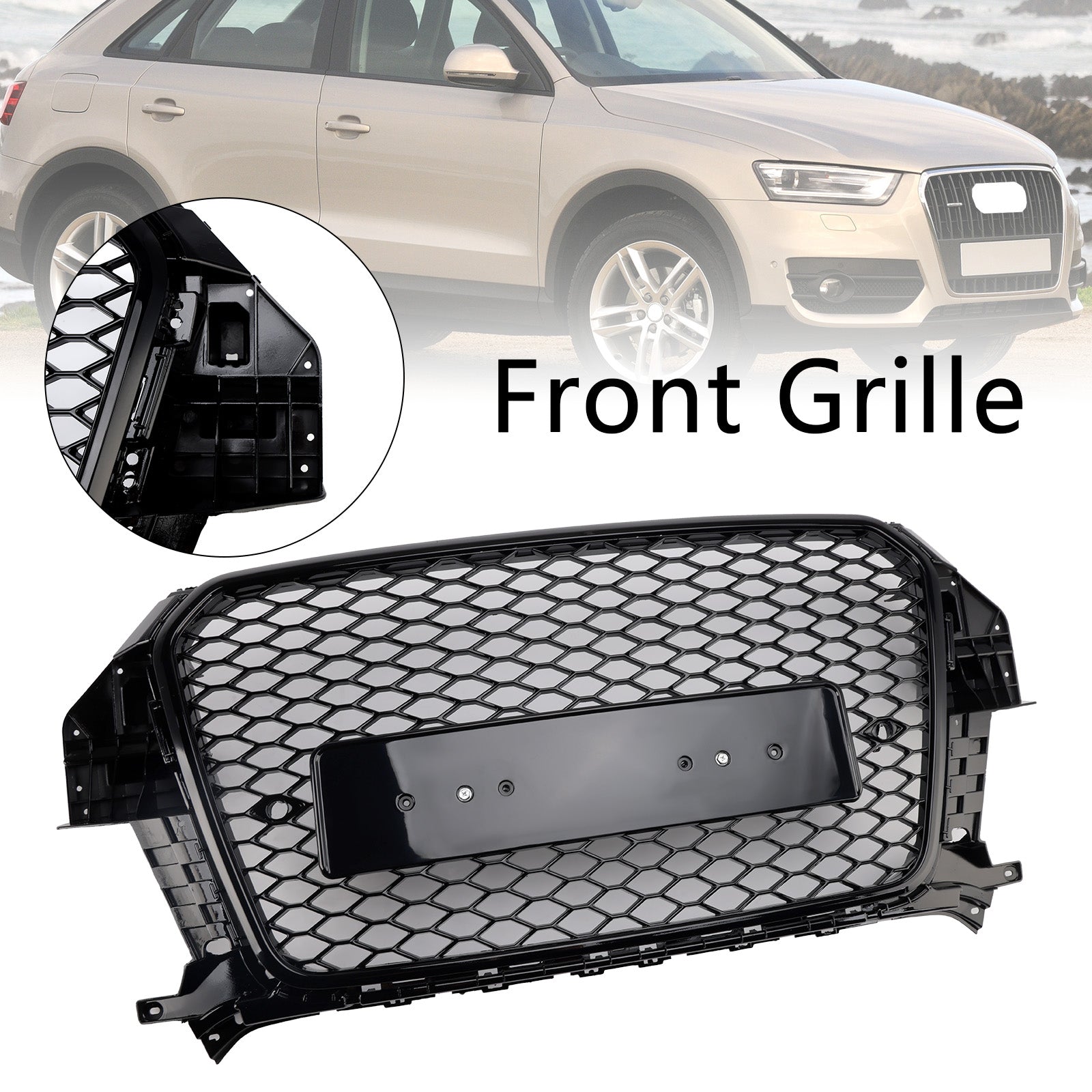 2011-2015 Audi Q3 S-Line RSQ3 Style Front Honeycomb Mesh Grille Gloss Black