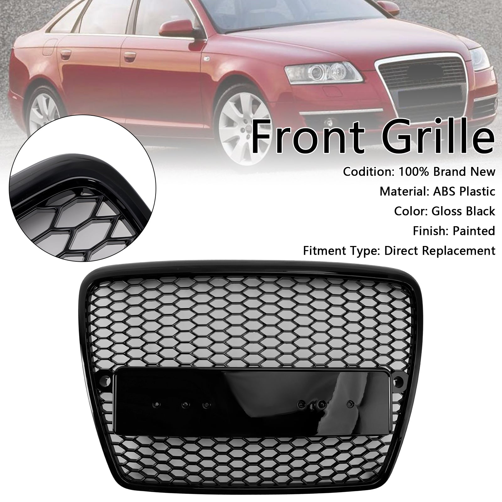 2004-2008.10 Audi A6 C6 Pre-Facelift Black Front Honeycomb Bumper Grill Grille